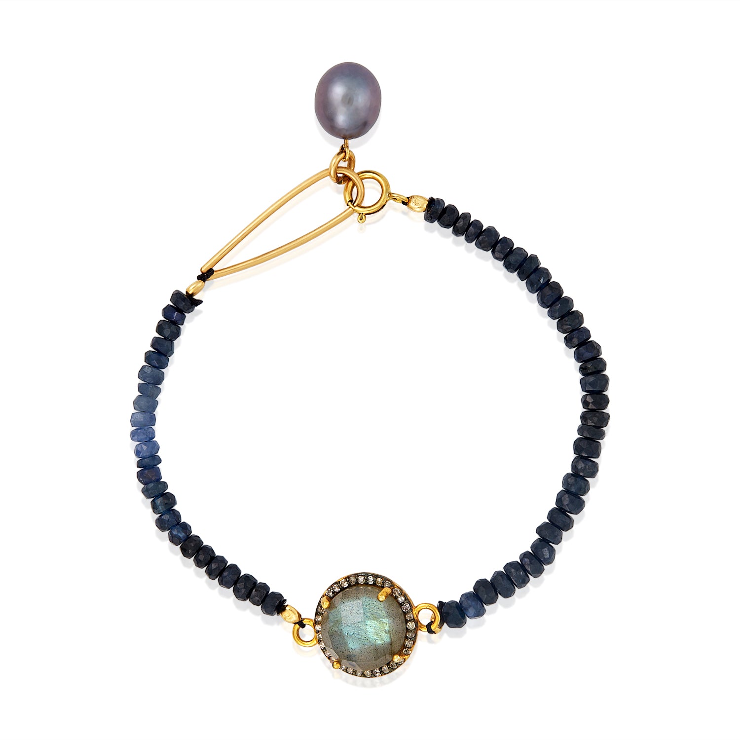 Labradorite Diamond Halo Sapphire Bracelet