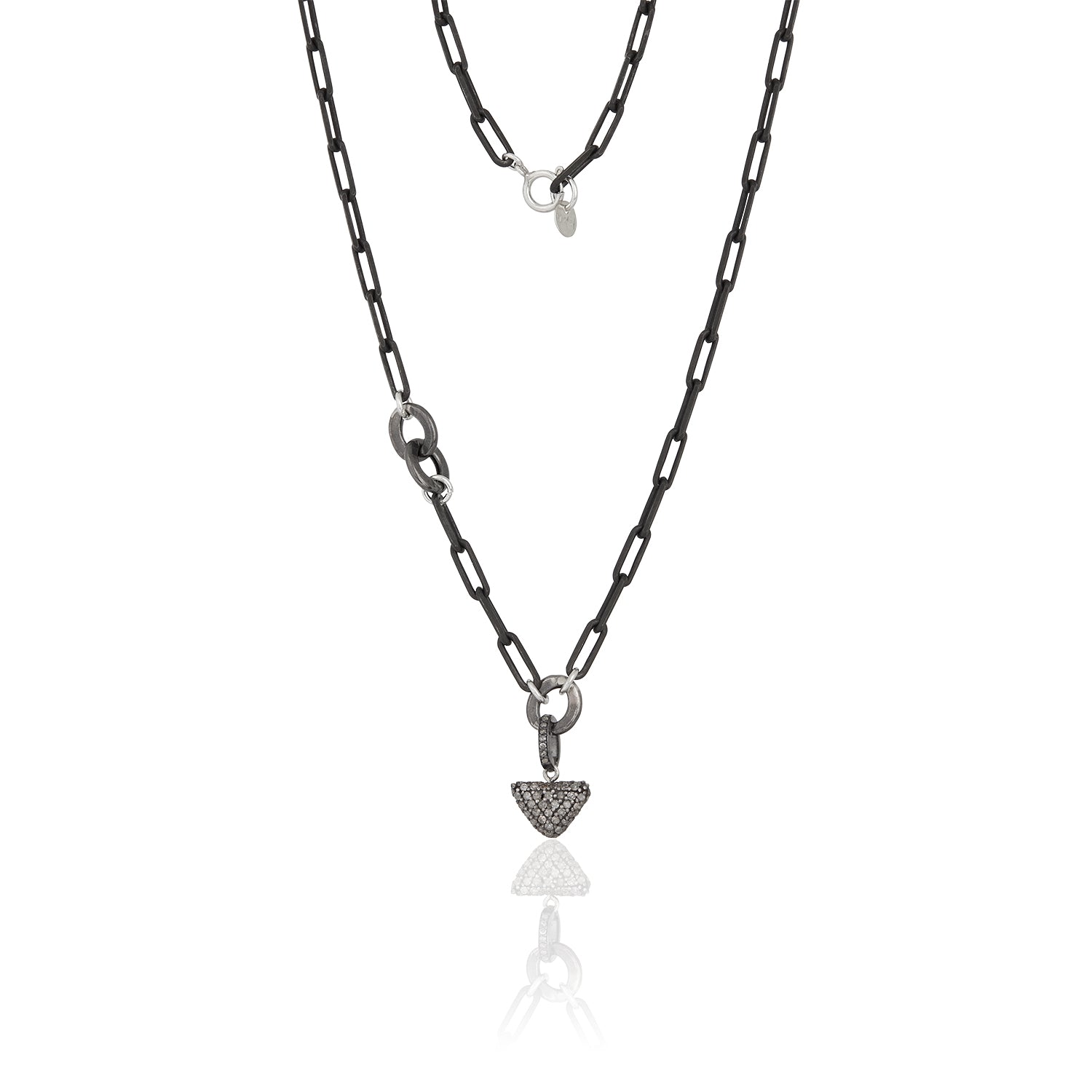 Rhodium Silver Paperclip & Pave Diamond Triangle Pendant