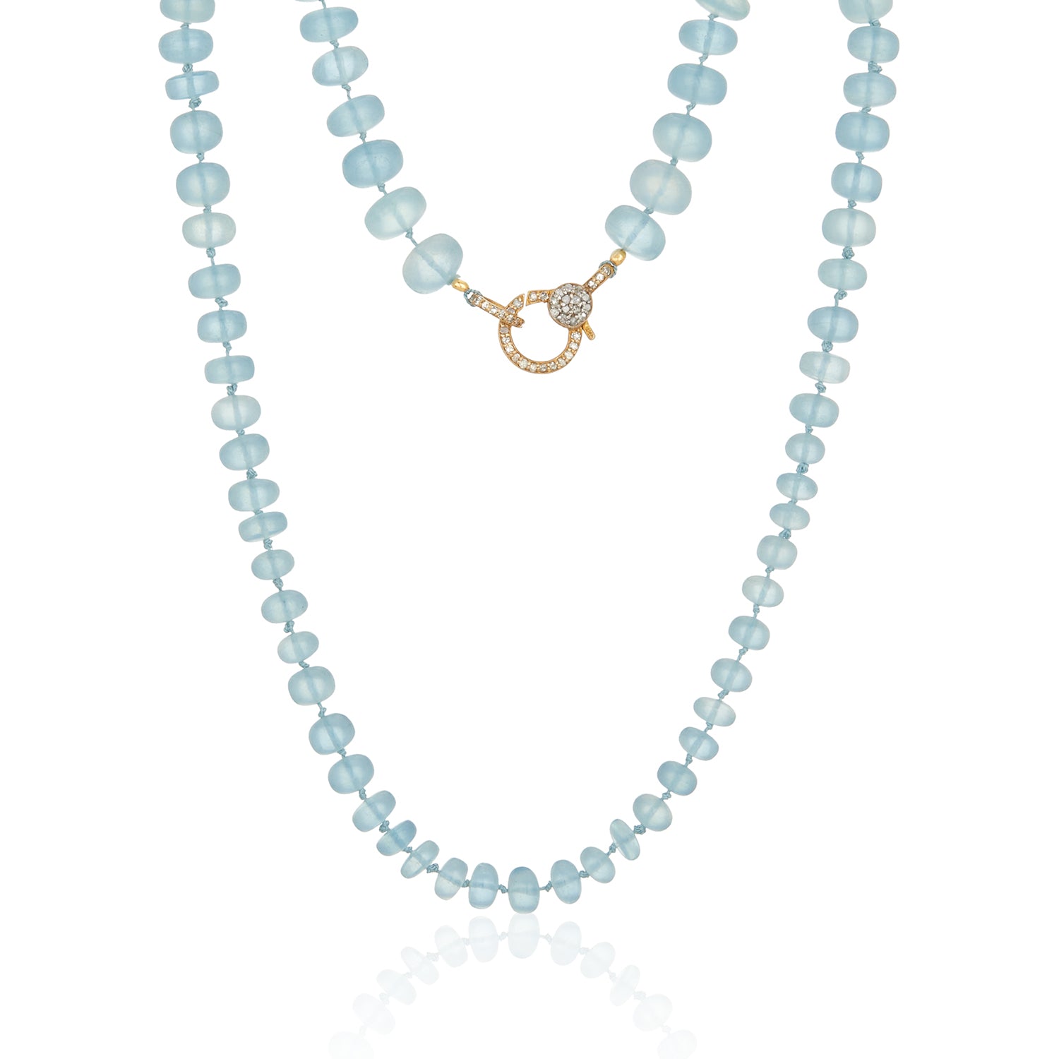 Aquamarine Bead Diamond Lock Necklace