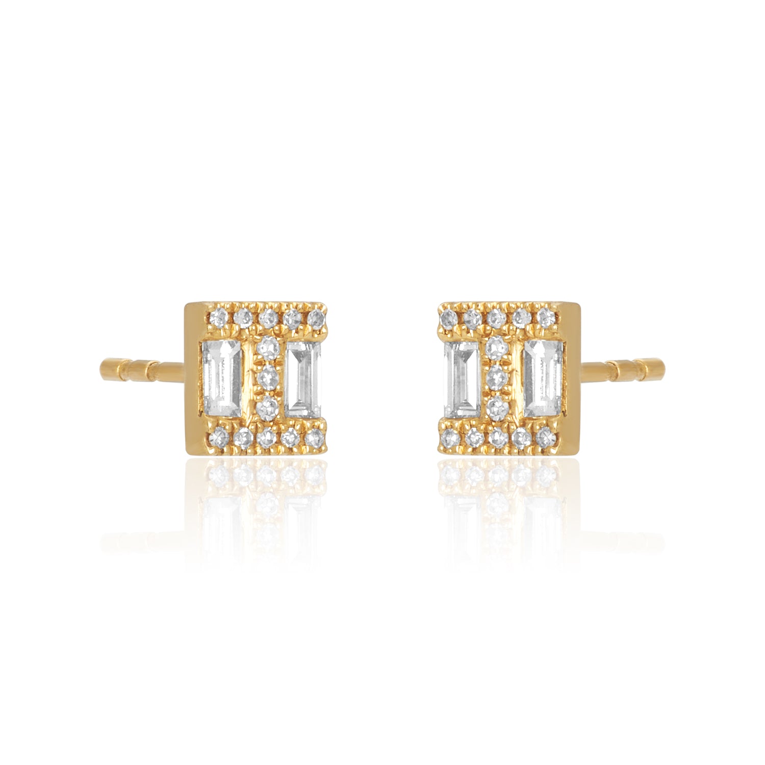 Baguette Diamond Mirror Studs Earrings In 14k