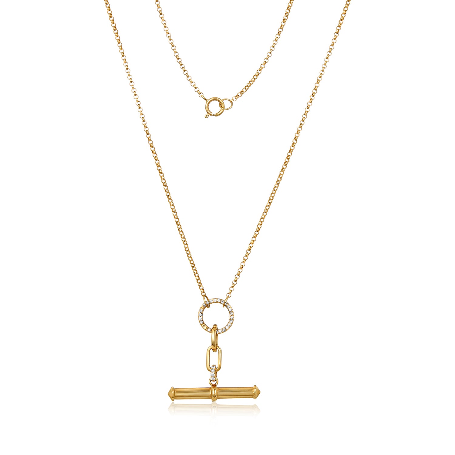 Diamond Circle Bar Toggle Necklace 14k