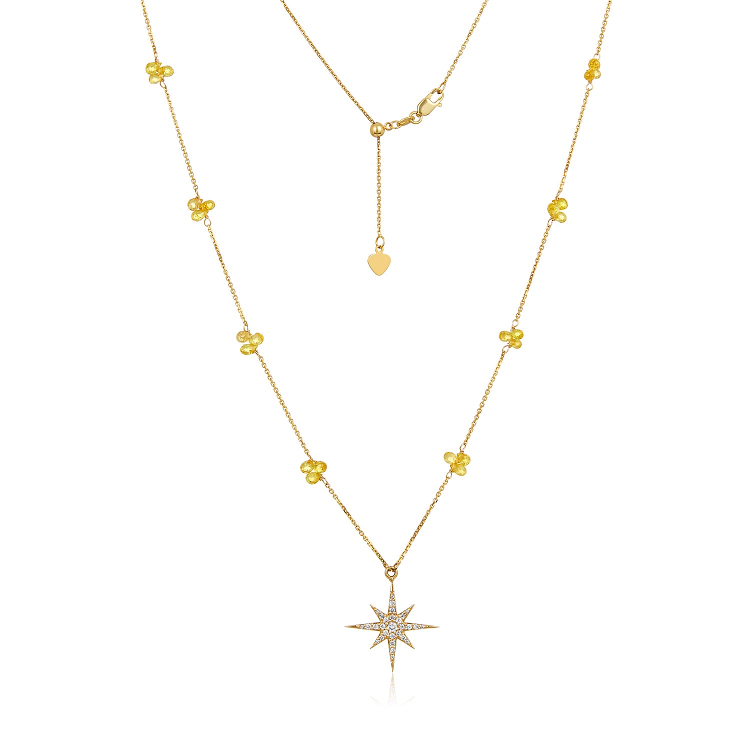 Trio Yellow Sapphire Star Pendant Necklace in 14k