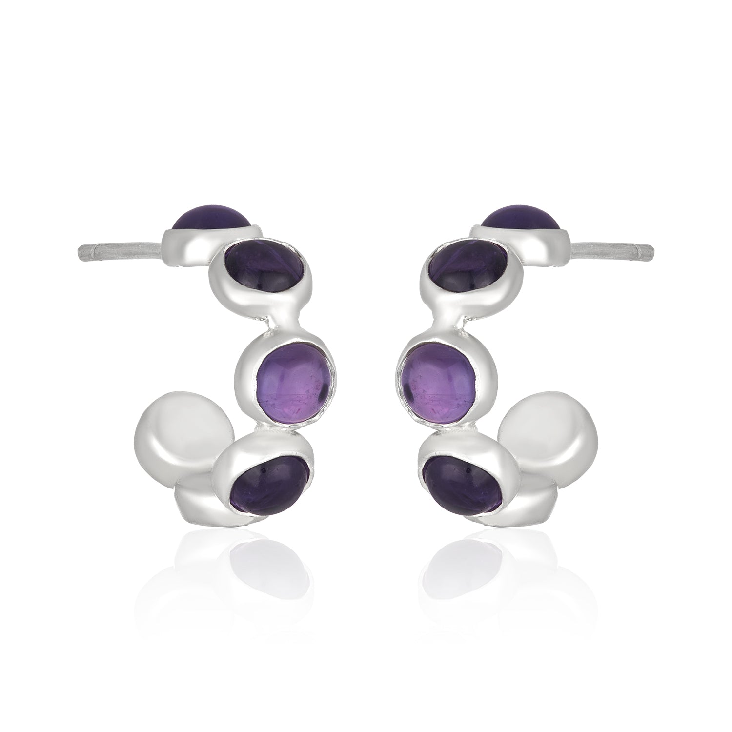 Cabochon Bezel Silver Hoops