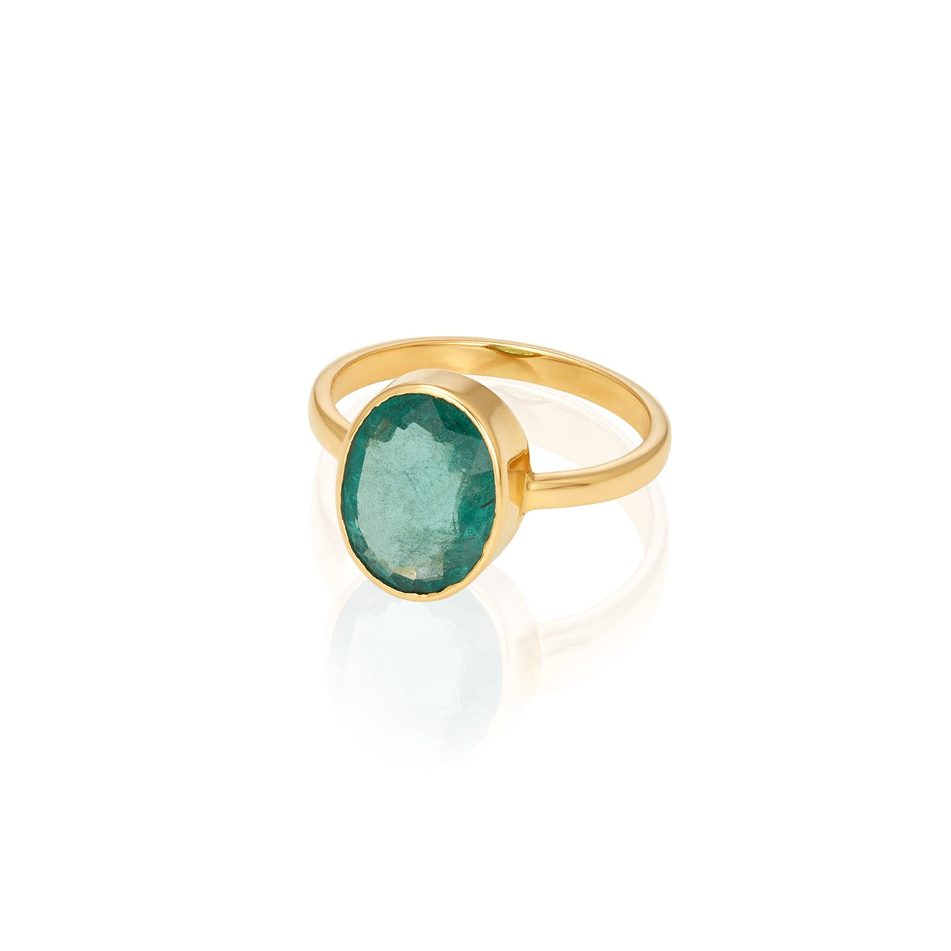 Oval Emerald Deep Bezel Gold Ring In 14k
