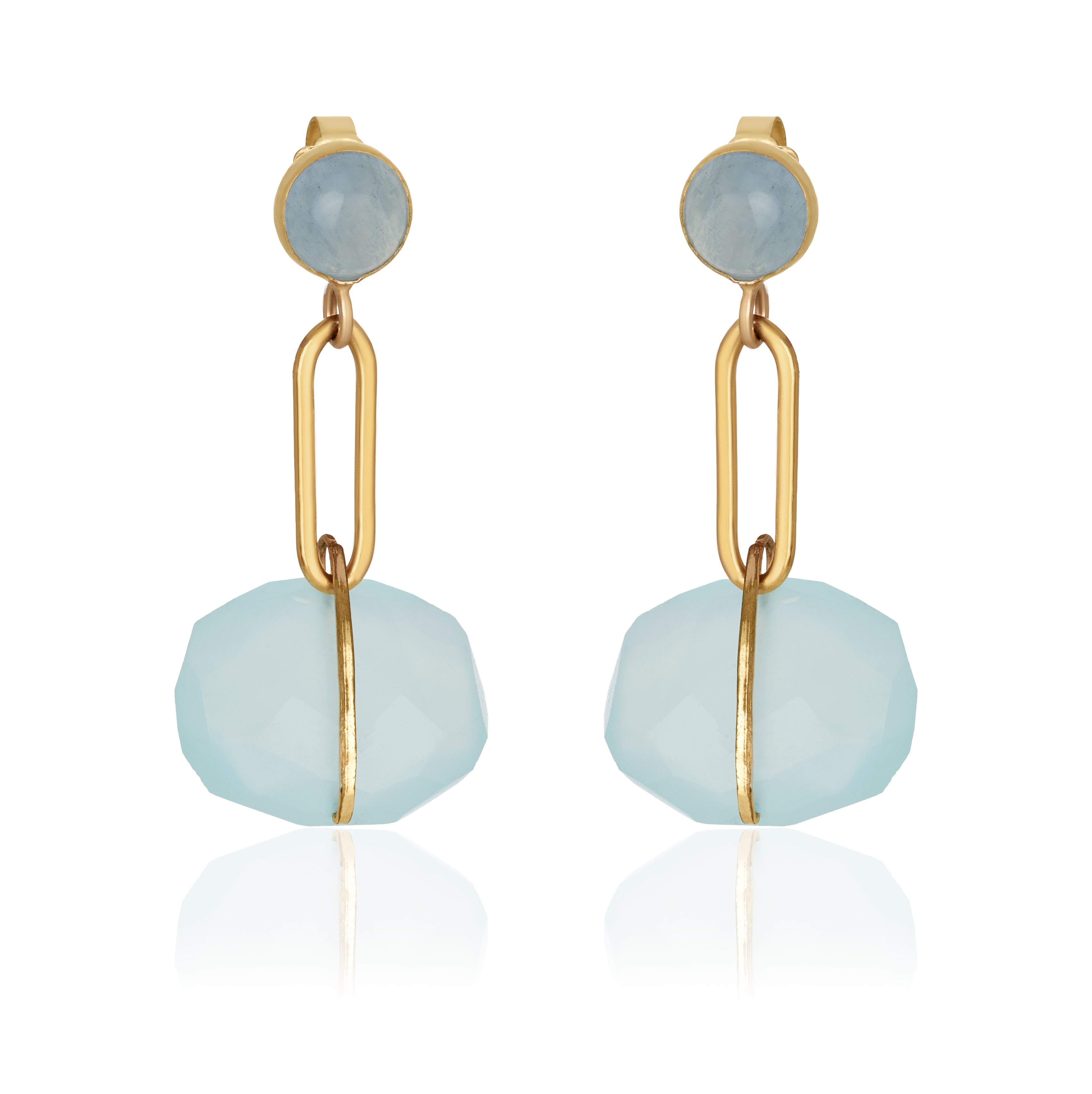 Aqua Gem Wired Drop Link Earrings