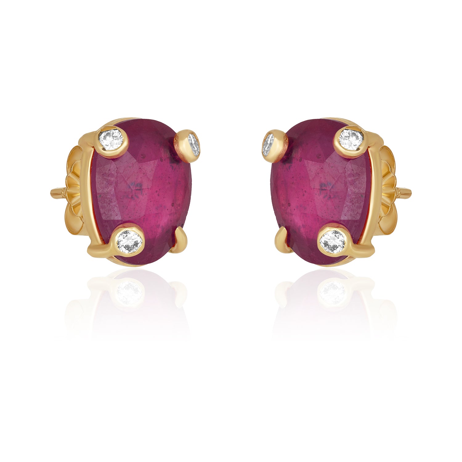 Rose Red Sapphire Diamond Studs In 14K
