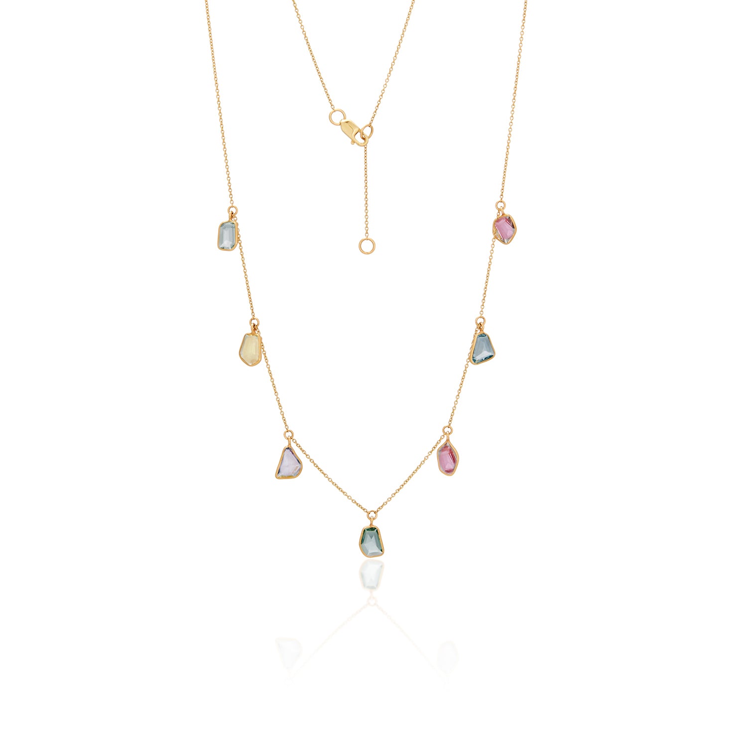 Mandy Multi-Color Geometric Sapphire Dangle Necklace In 14k