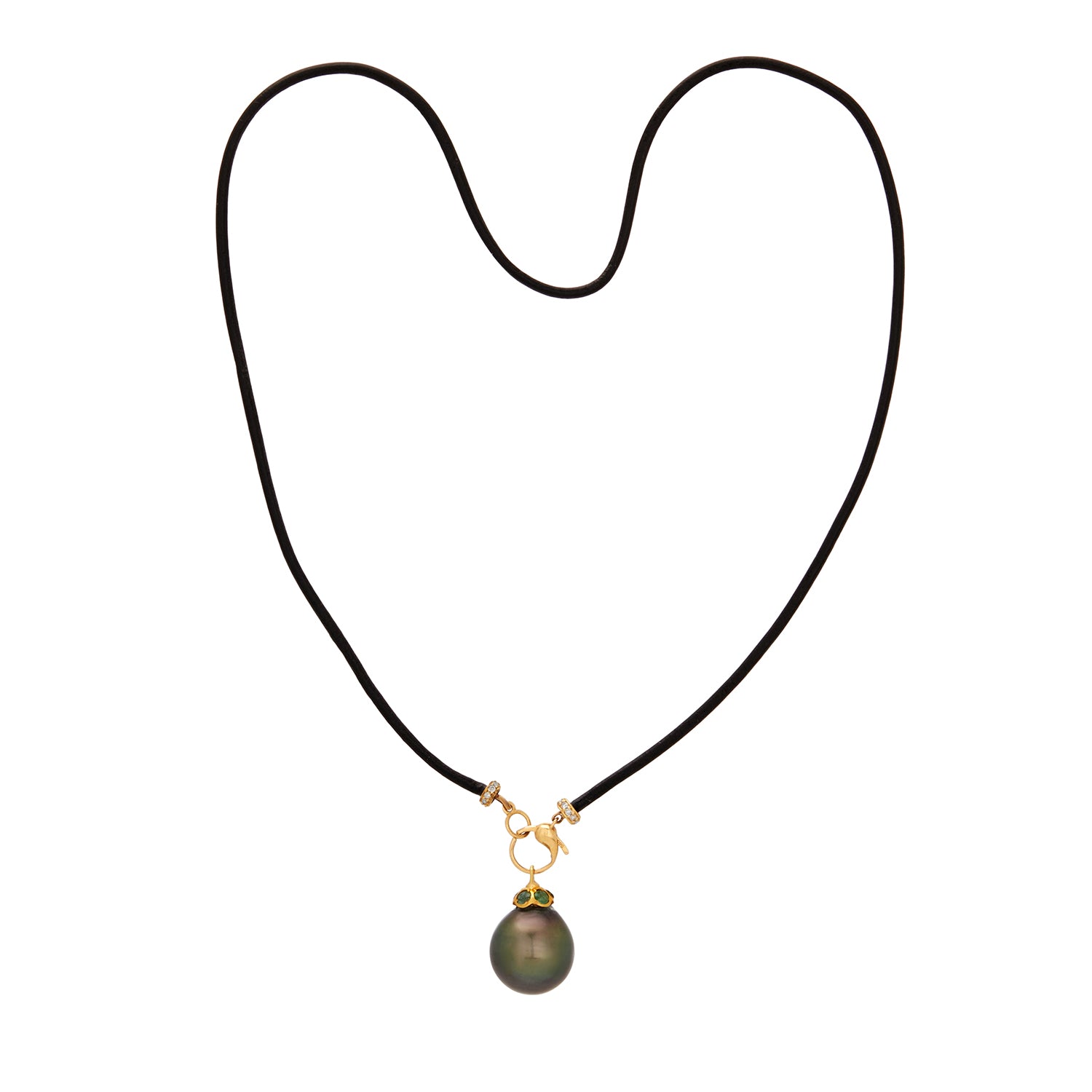 Tahitian Pearl Pendant Leather Necklace In 14K