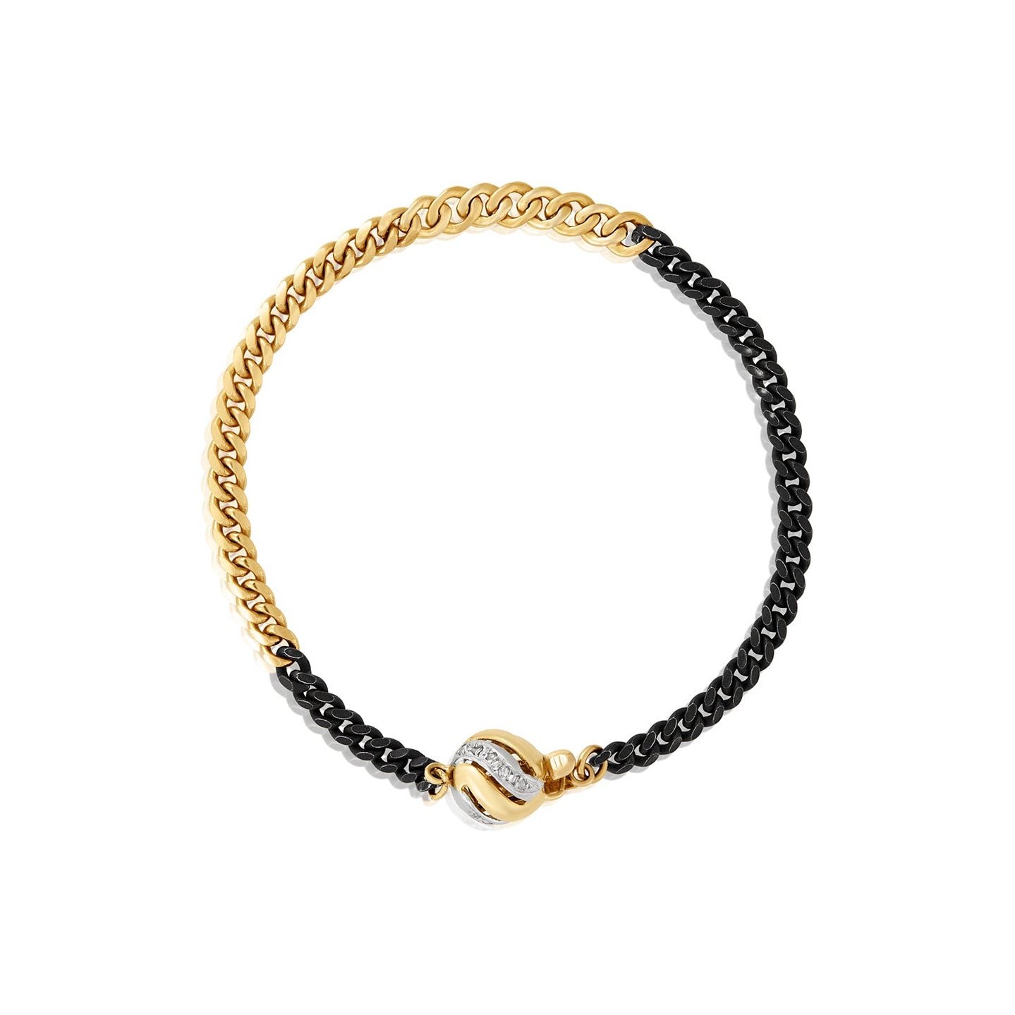 Diamond Spiral Ball Charm Mixed Metal Bracelet 14k