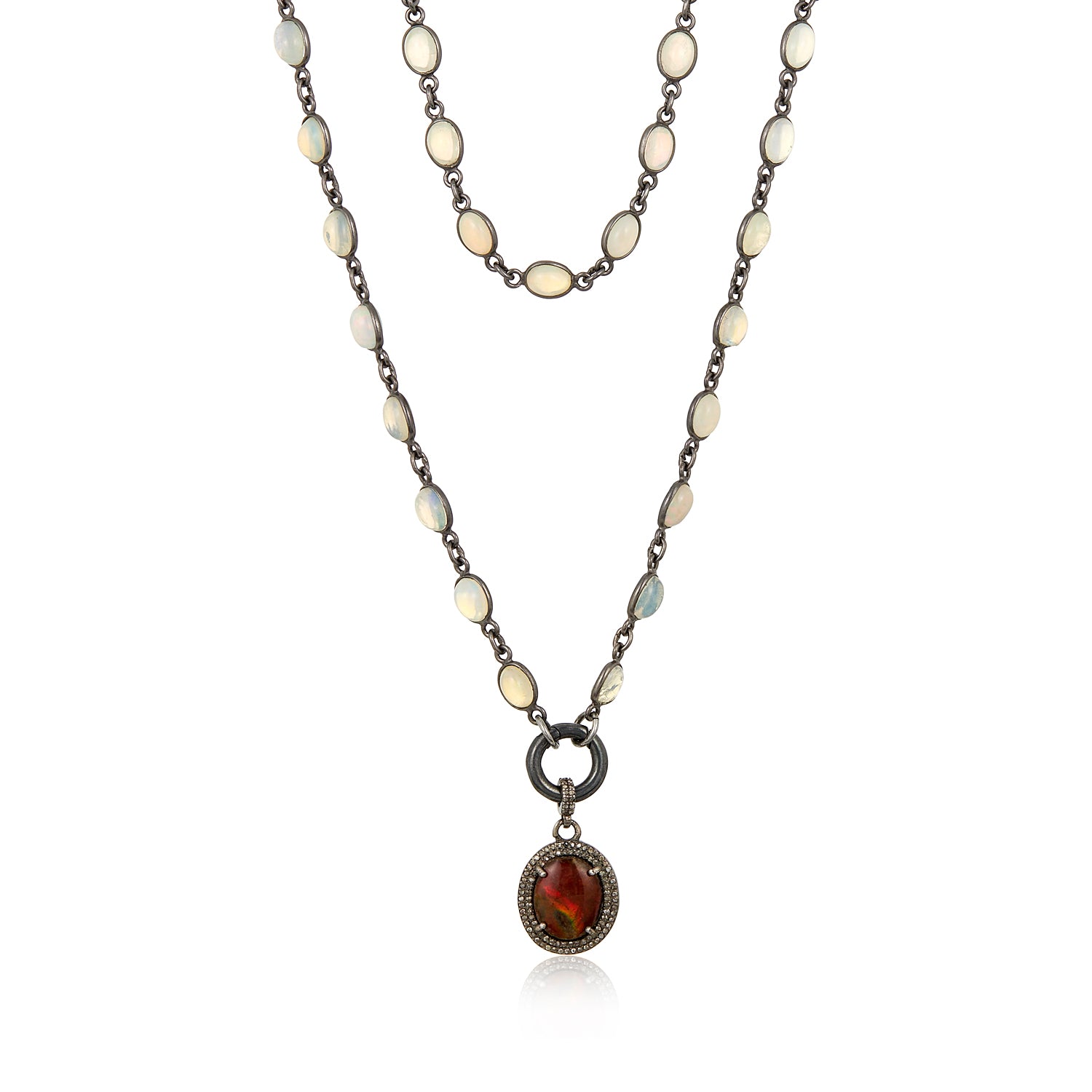 Red Fire Ethiopian Opal Pendant Necklace
