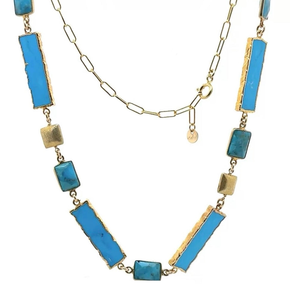 Lapis Gold Bead Paperclip Necklace