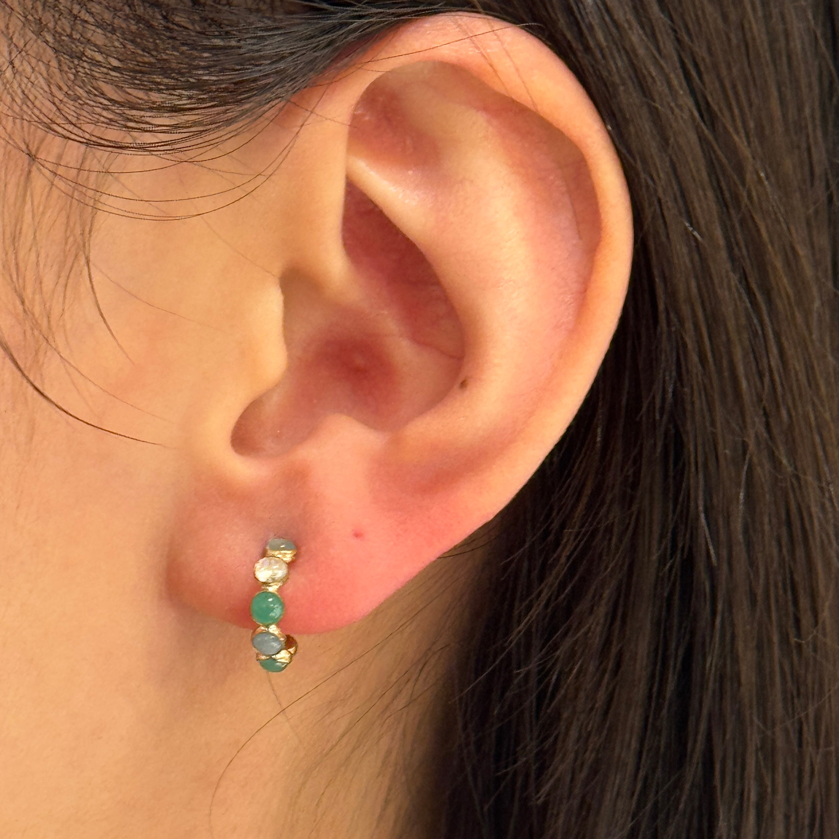 Mini Cabochon Gem Bezel Hoops-14k