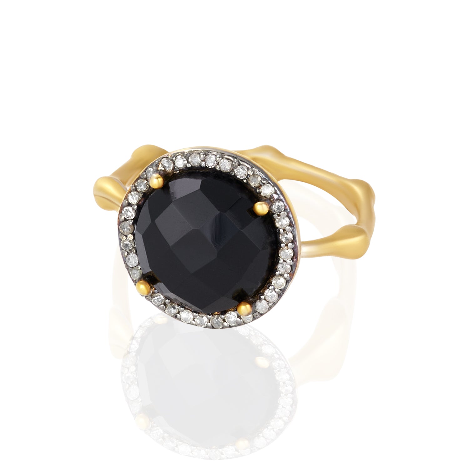 Full Moon Gem Halo Diamond Bamboo Ring