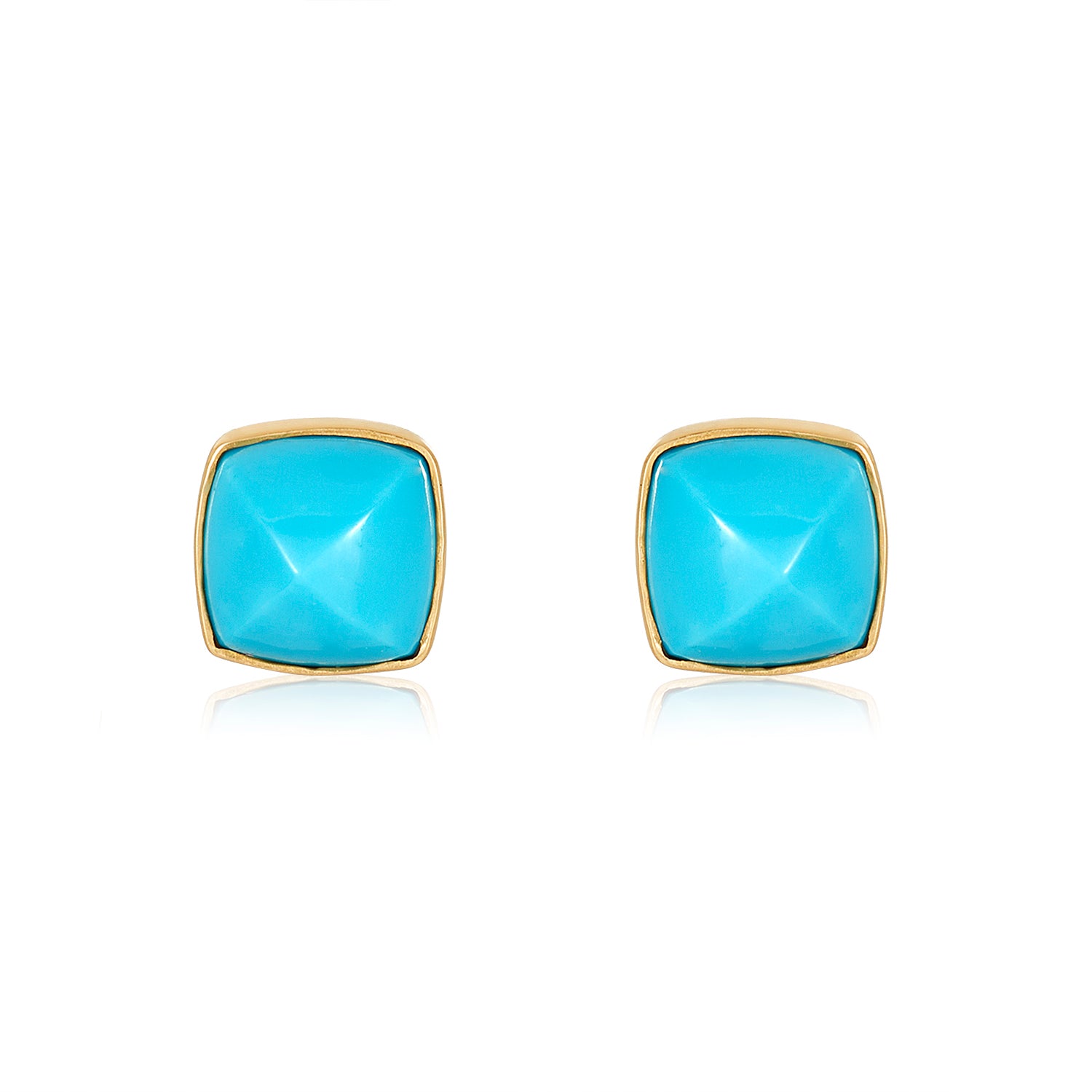 Pyramid Turquoise Studs Earrings 14k