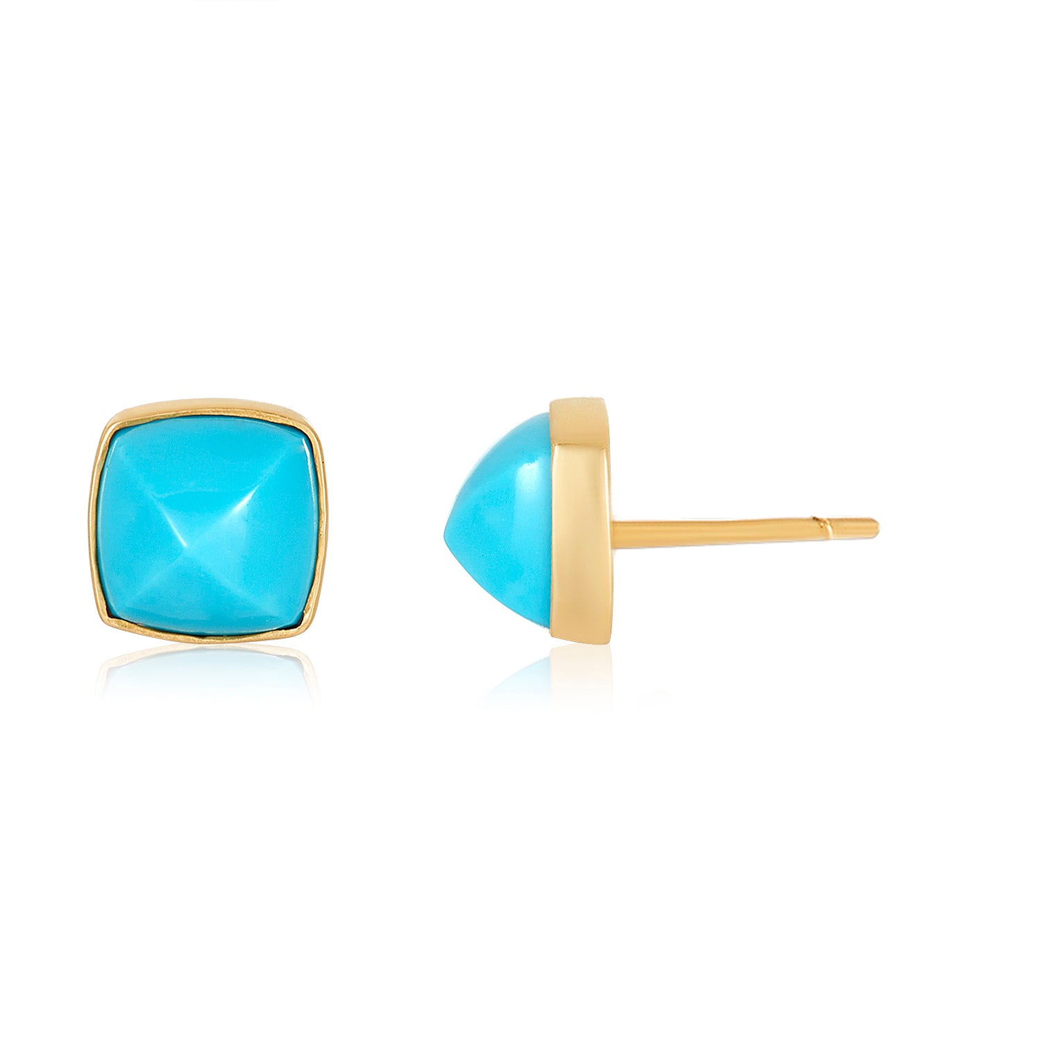 Pyramid Turquoise Studs Earrings 14k