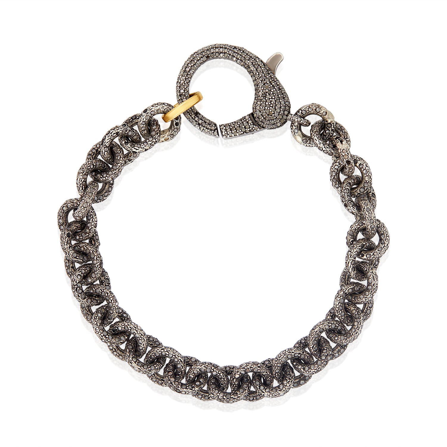 Pave Diamond Overlock Silver Chain Bracelet