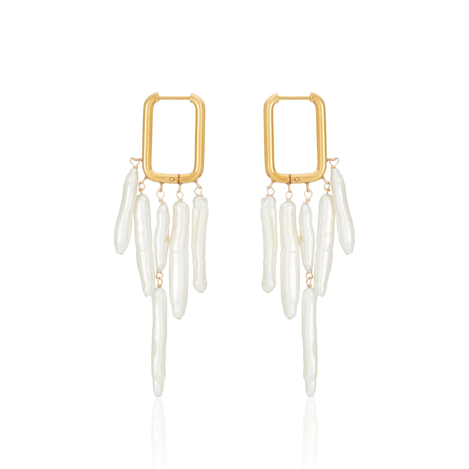 Rectangle Gold-plated Biwa Pearl Drop