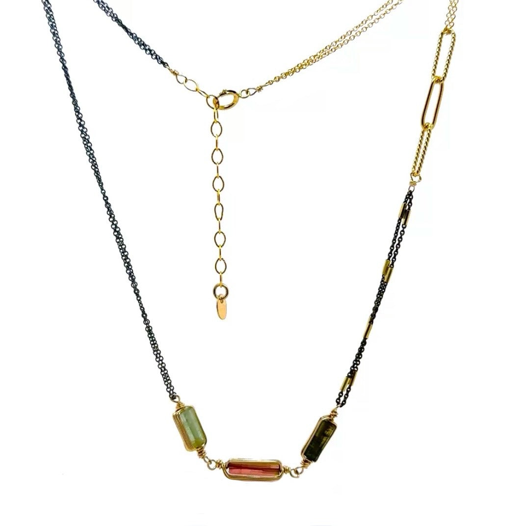 Rosy Trio Gem Mixed Metal Necklace