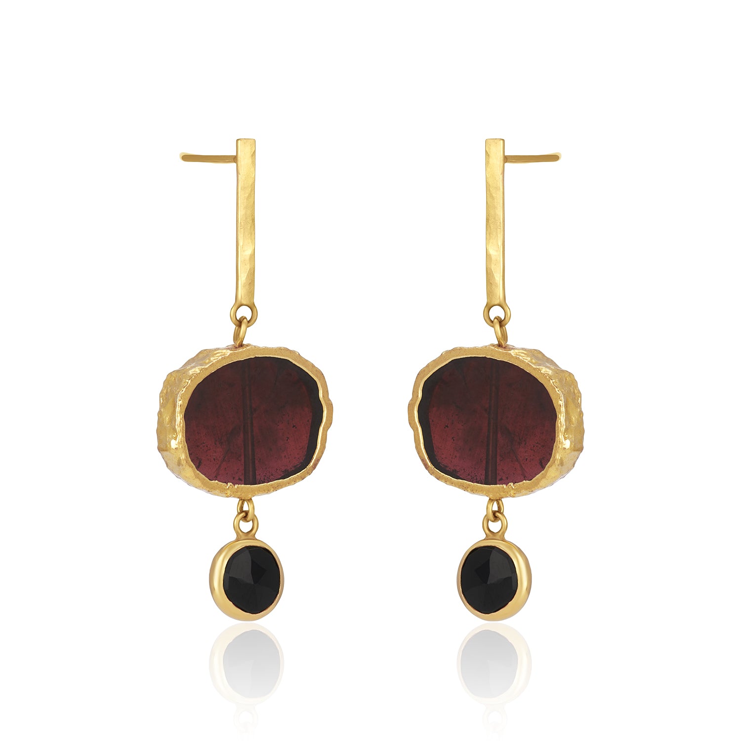 Garnet Slice Drop Bar Stud Earrings