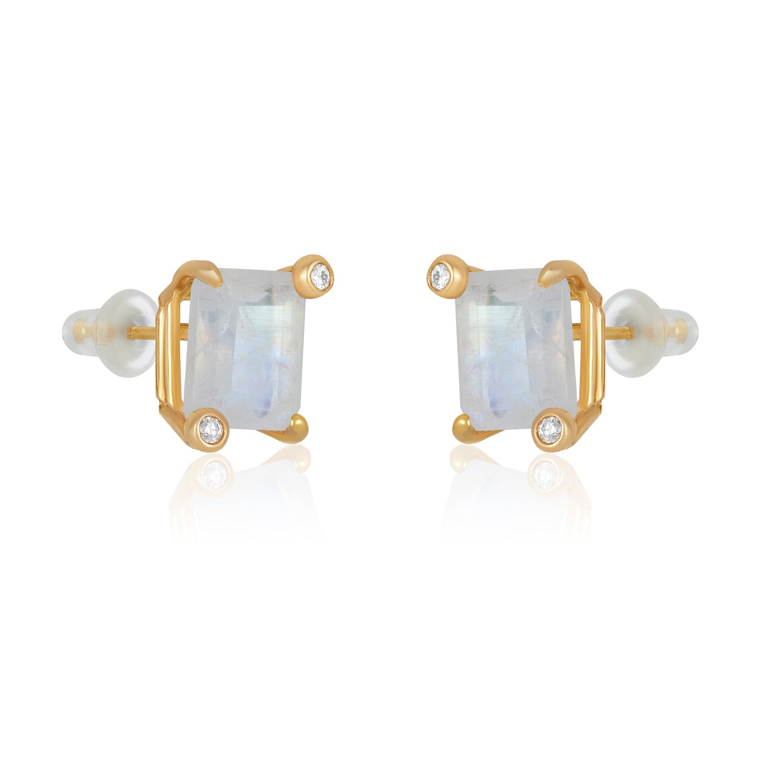 Moonstone Diamond Studs In 14K