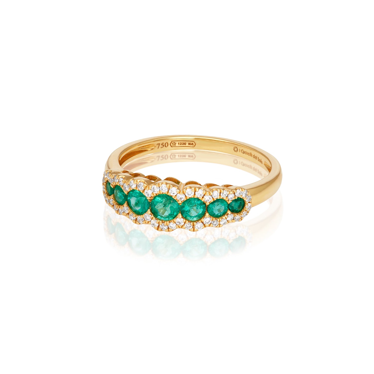 Emerald Diamond Row Crown Ring 18k