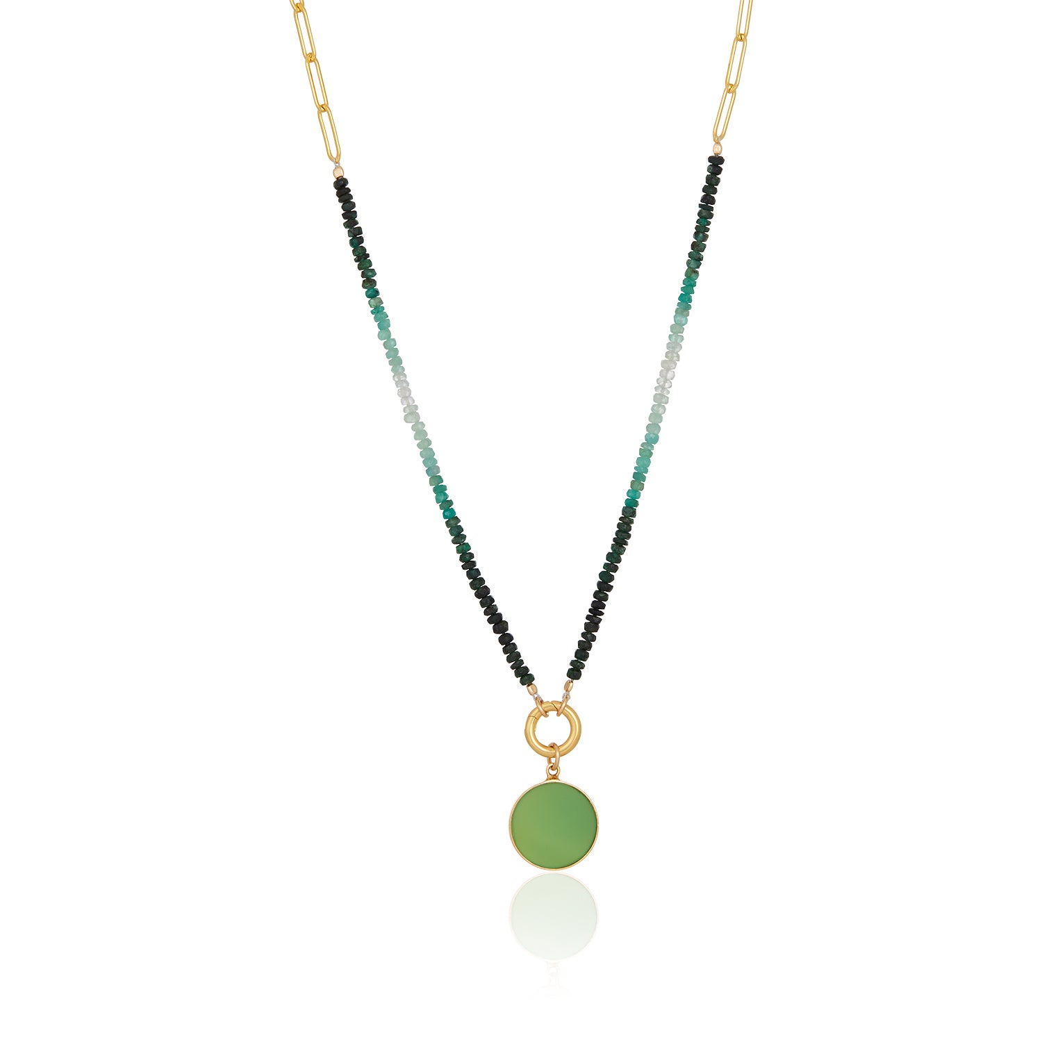Rachel Emerald Paperclip Necklace With Circle Pendant