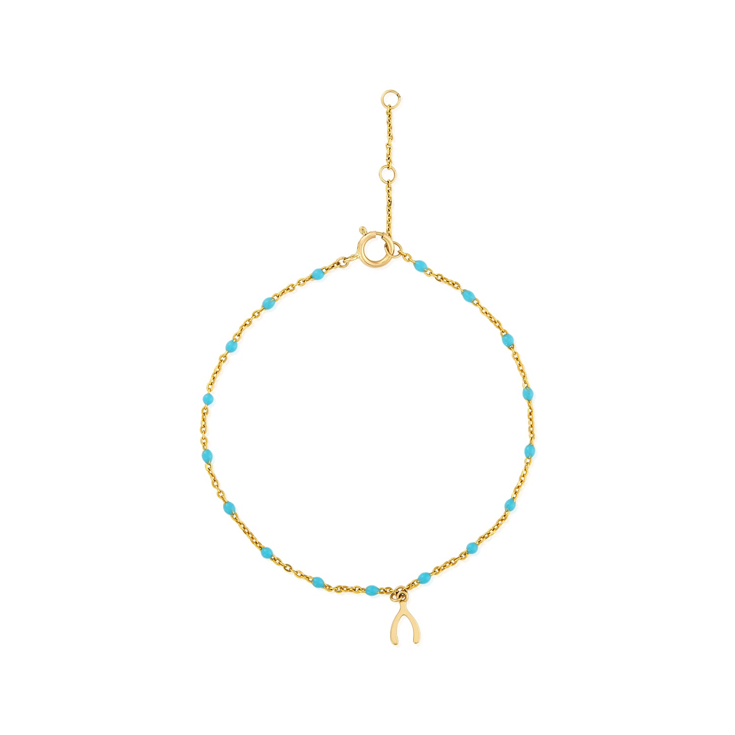 Turquoise Bracelet With Wishbone Charm in 14k