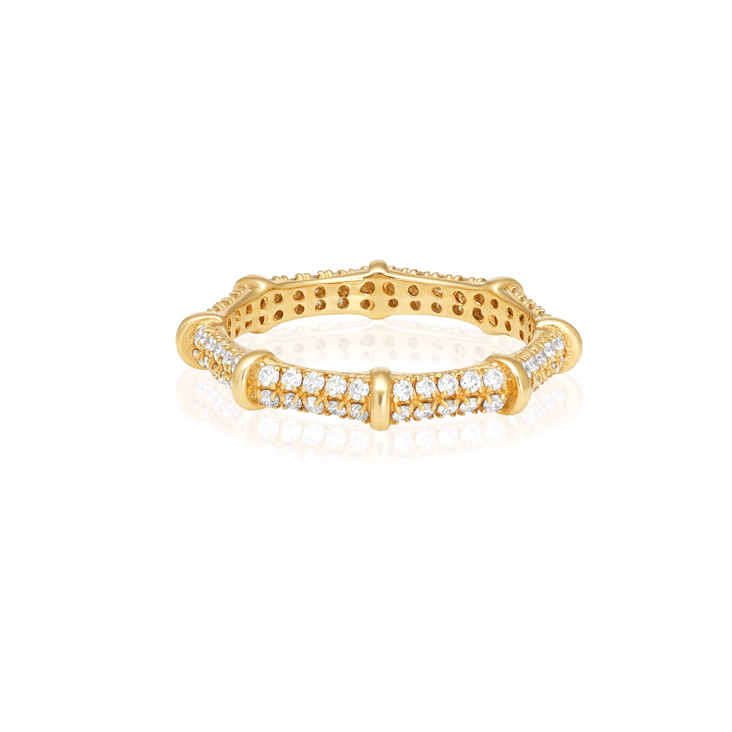 Pave Diamond All Around Bamboo Ring In 14K