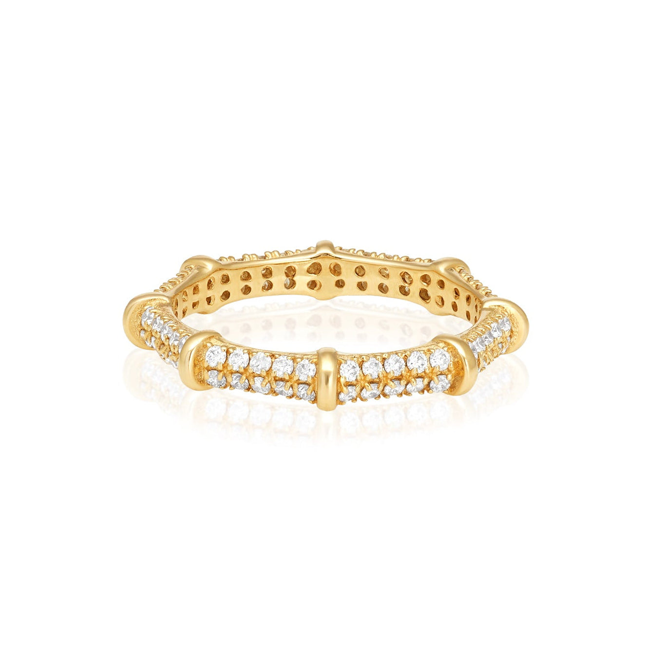 Pave Diamond All Around Bamboo Ring In 14K