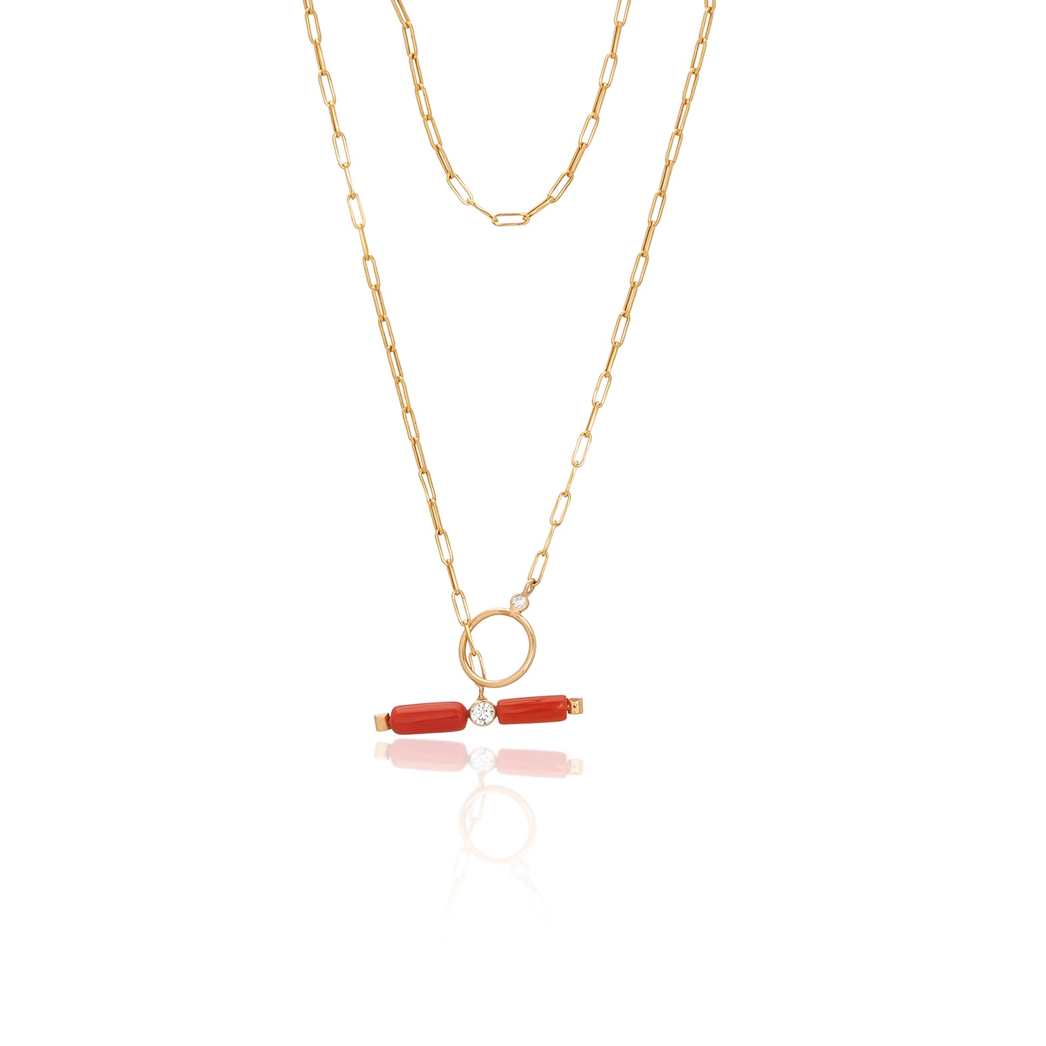 Lab-grown Diamond Coral Toggle Necklace In 14K