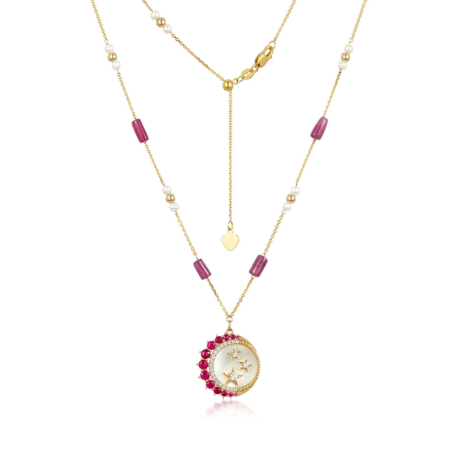 Starry Ruby Mother Of Pearl Pendant Necklace in 14k