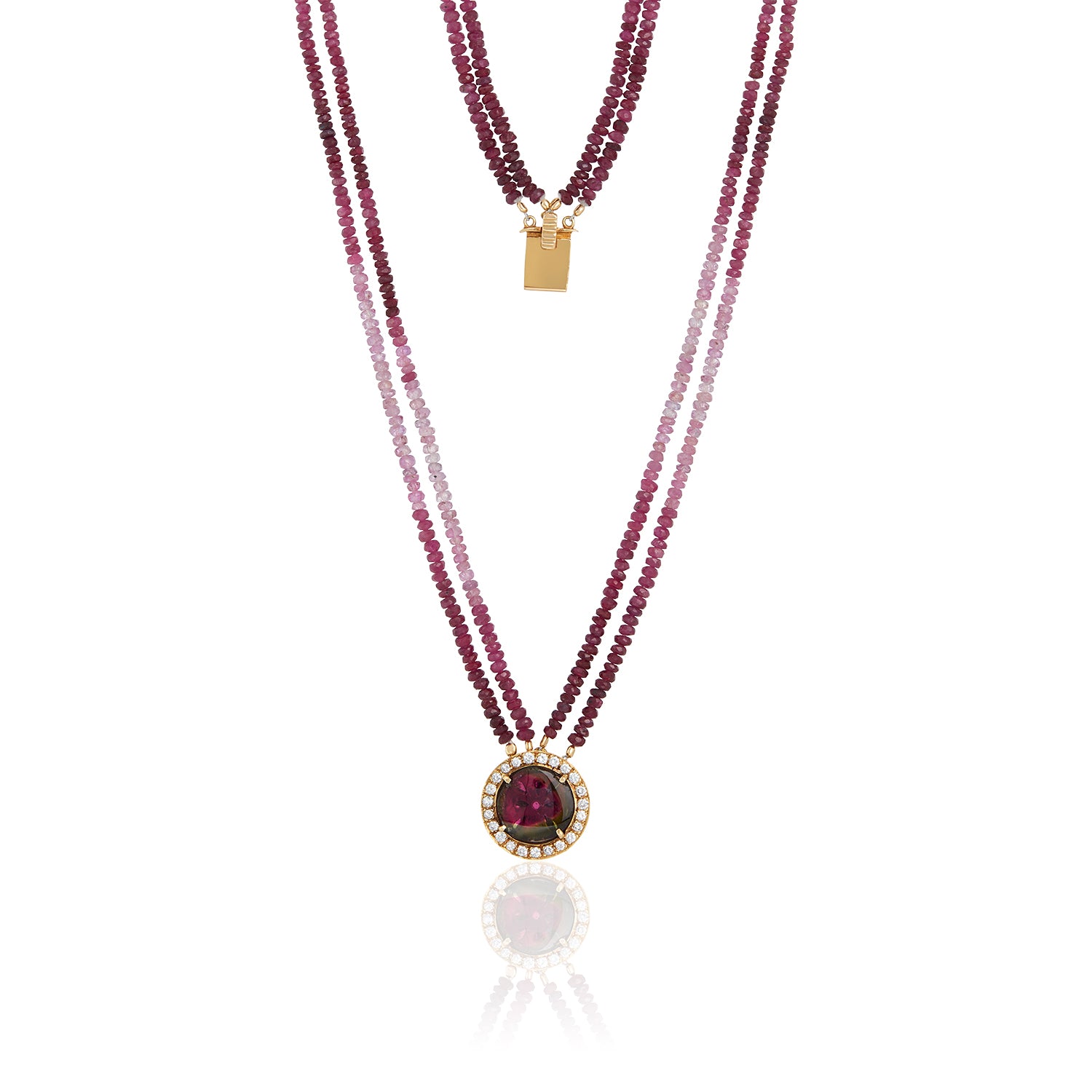 Watermelon Tourmaline Pendant Ruby Necklace-14k