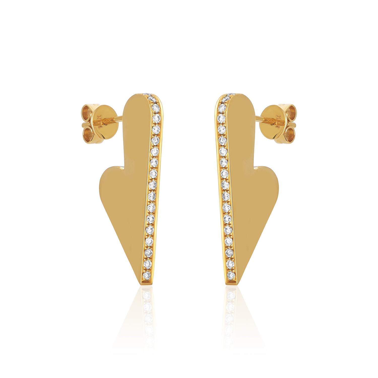 Pave Diamond Heart Slice Gold Studs 14k