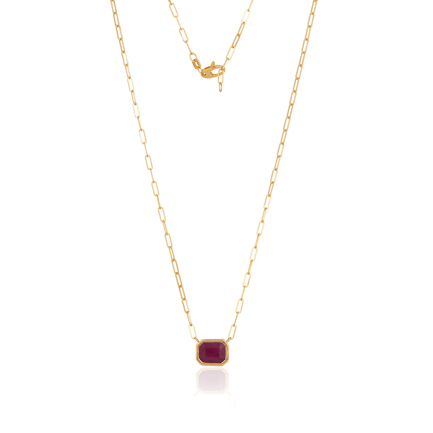 Ruby Bezel Paperclip Necklace In 14K