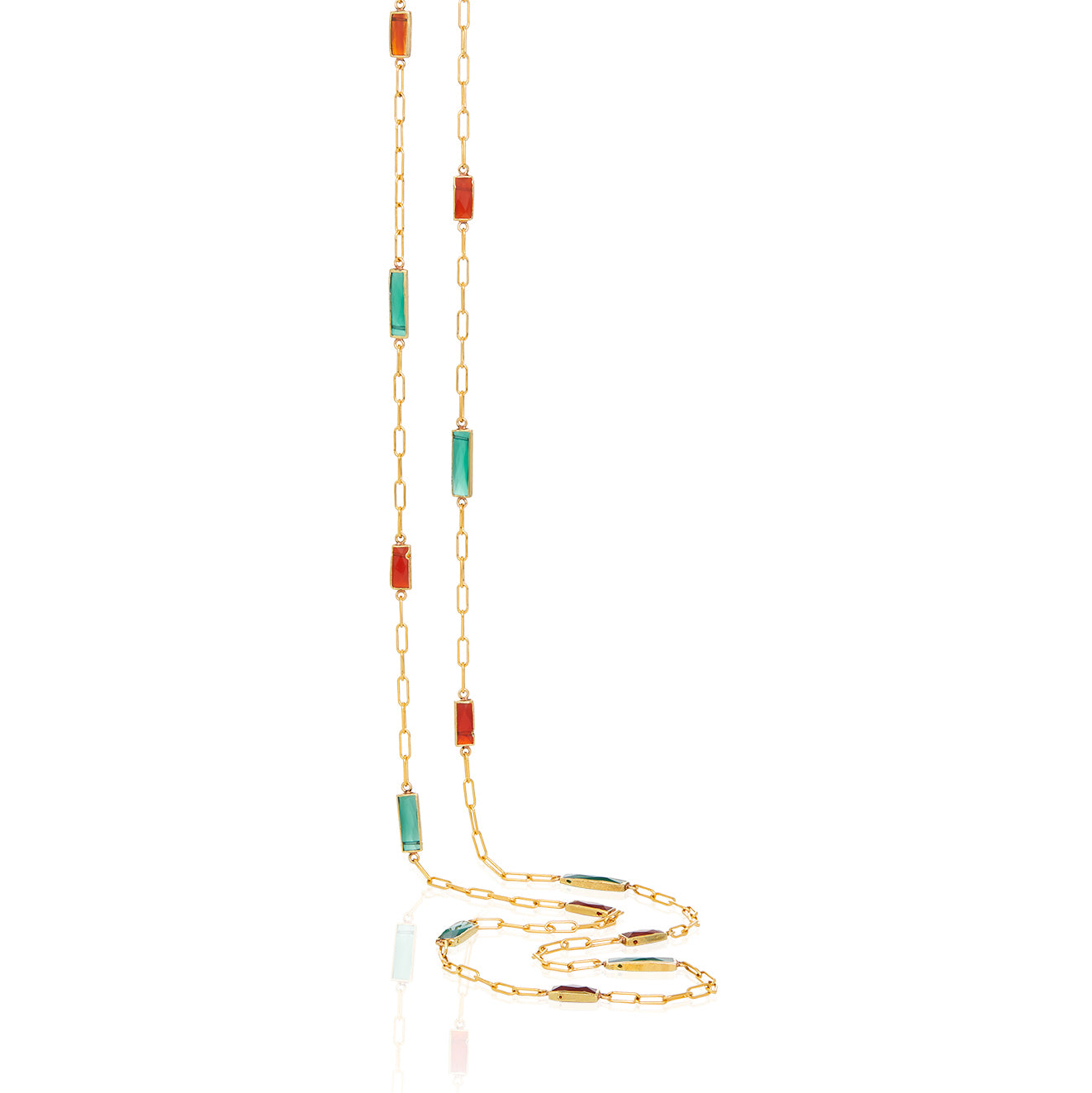 Carnelian & Green Onyx Paperclip Necklace