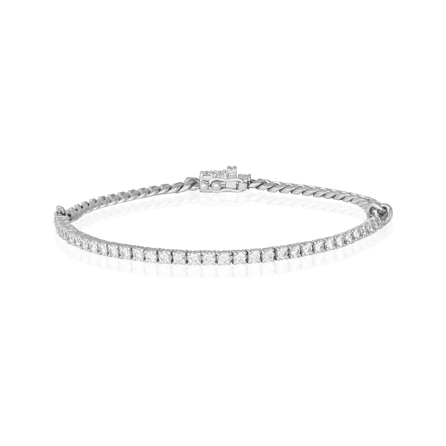 Half Cuban Chain Half Diamond Tennis In 14k White Gold