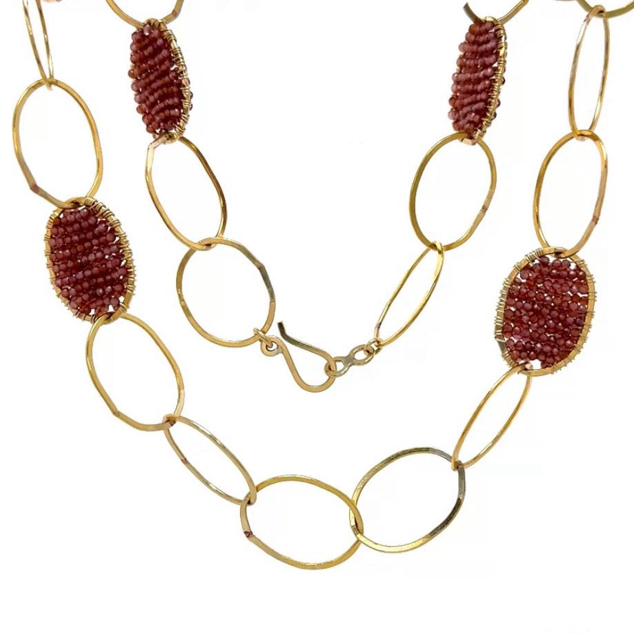 Garnet Woven Link Necklace with Pendant