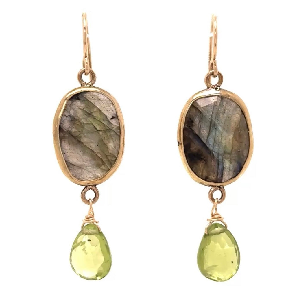 Oval Bezel Set Drop Earrings - Labradorite