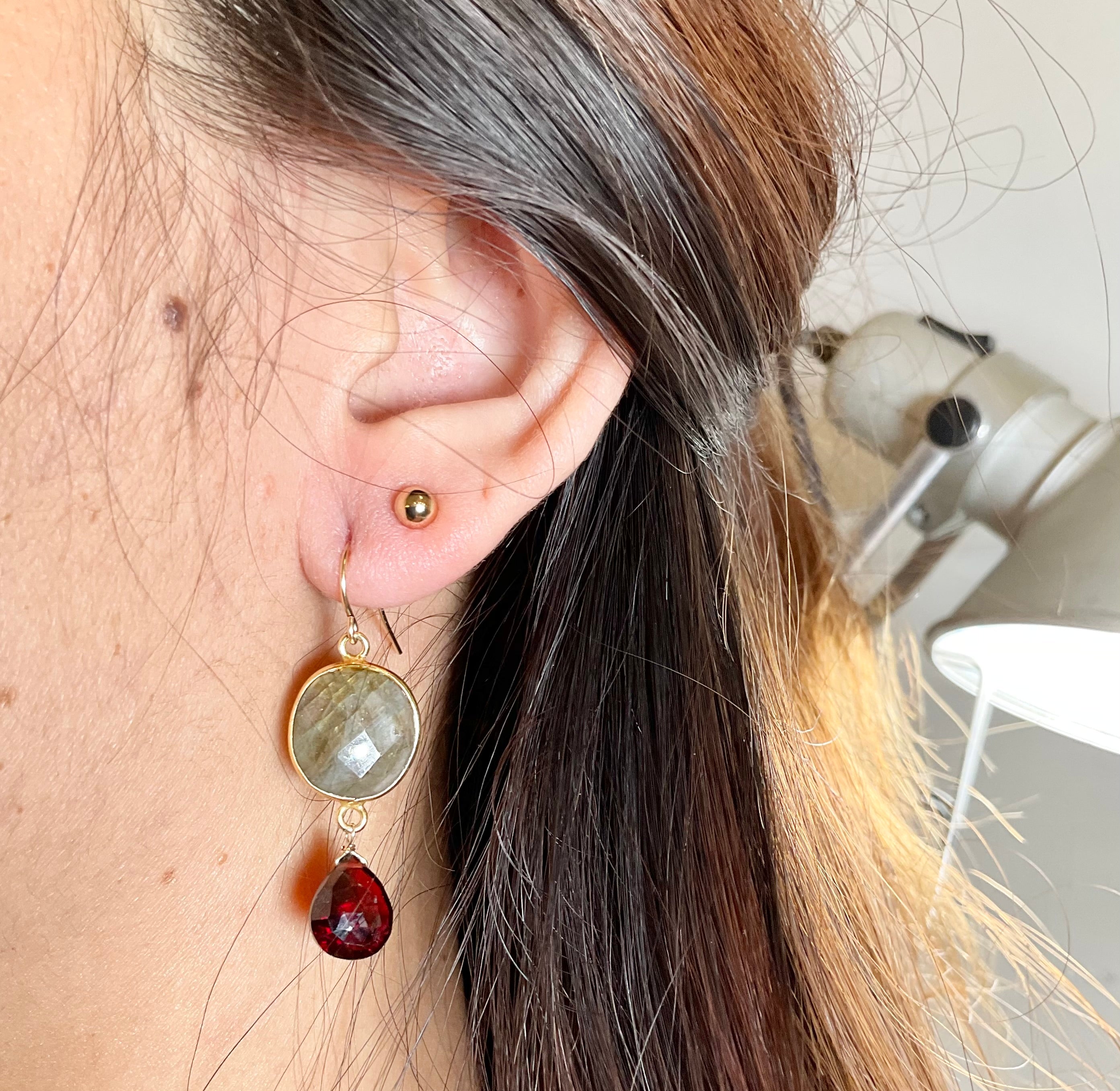 Oval Bezel Gem Drop Earrings - Labradorite