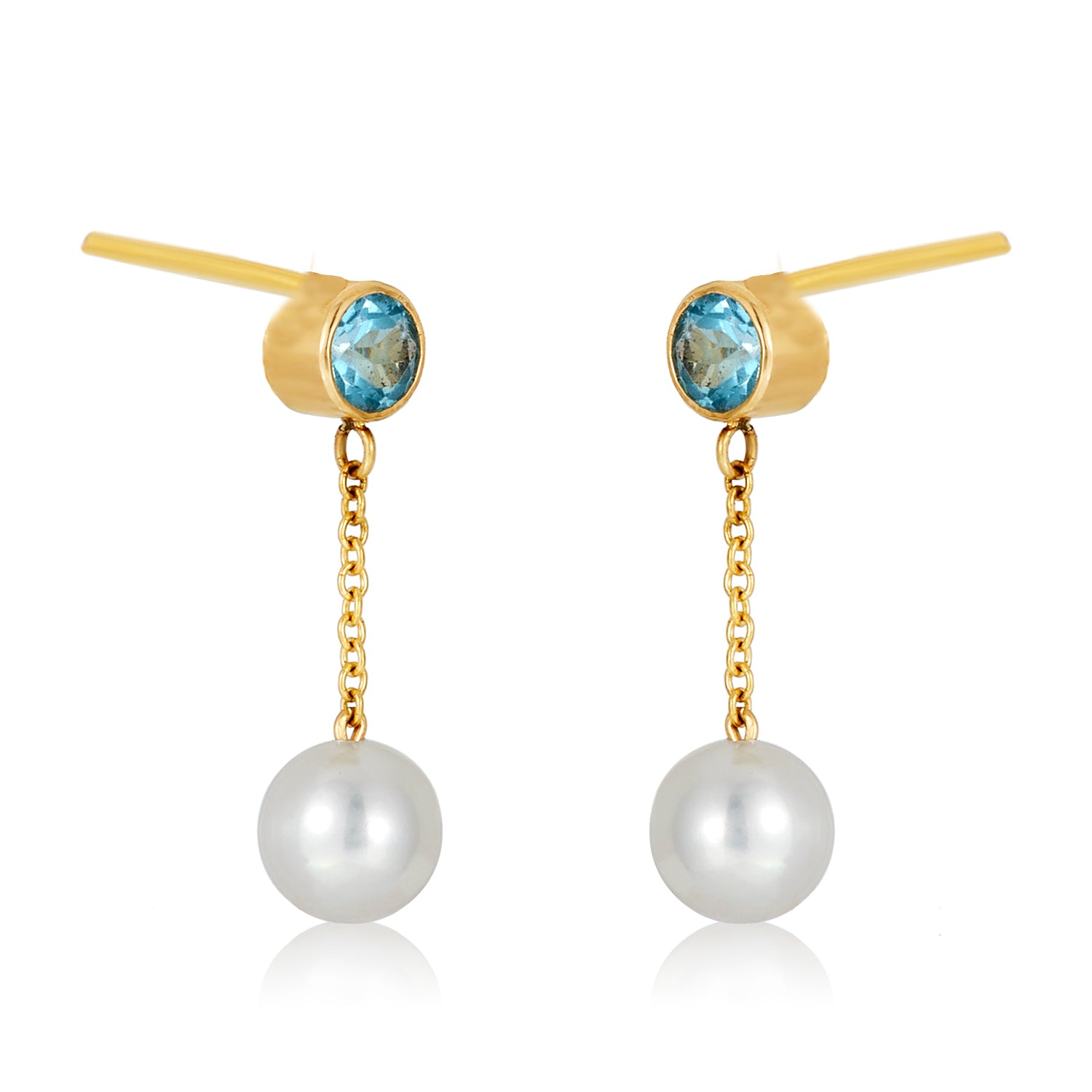 Petite Round Pearl Dangle Earrings in 14k