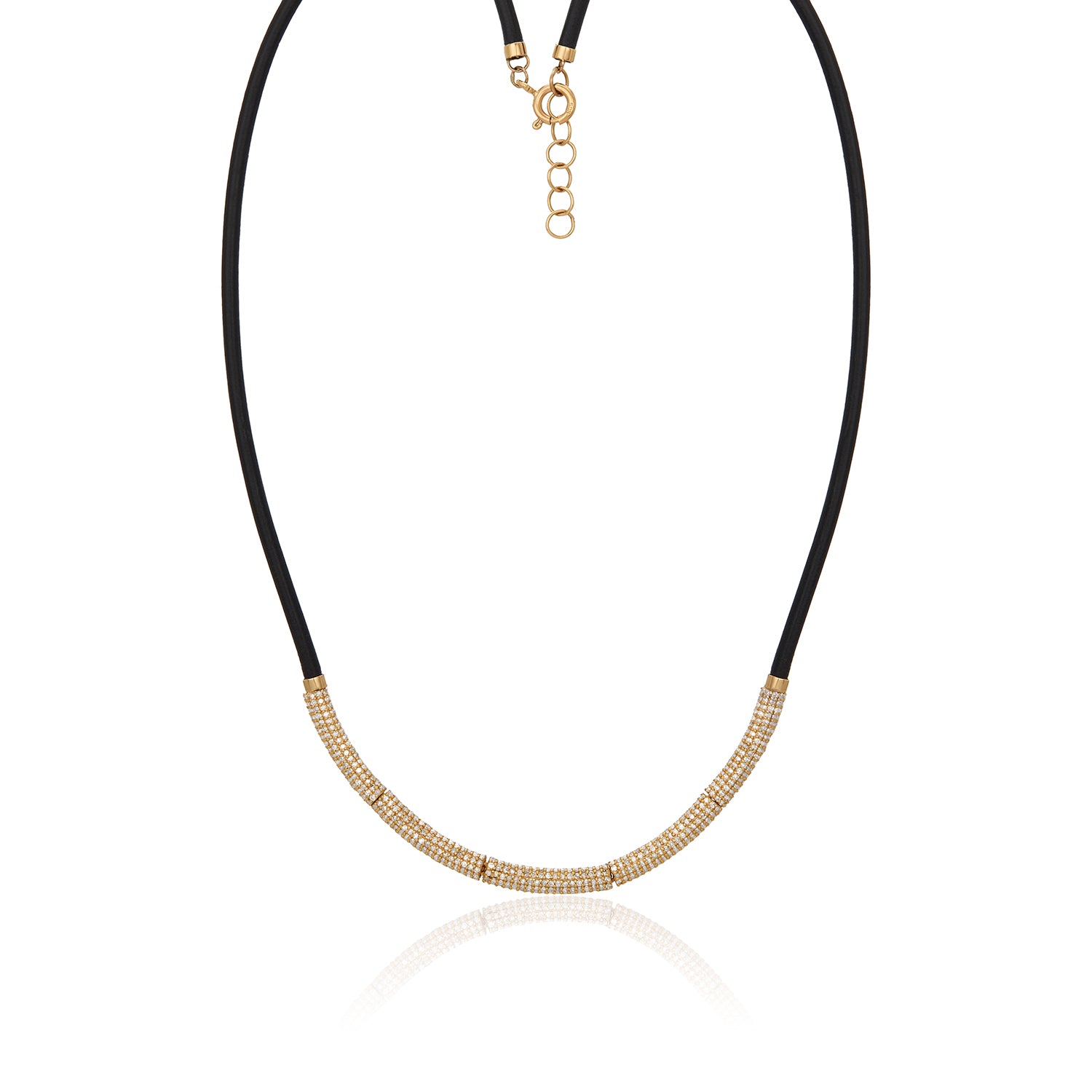 Diamond Gold Tube Leather Necklace In 14k