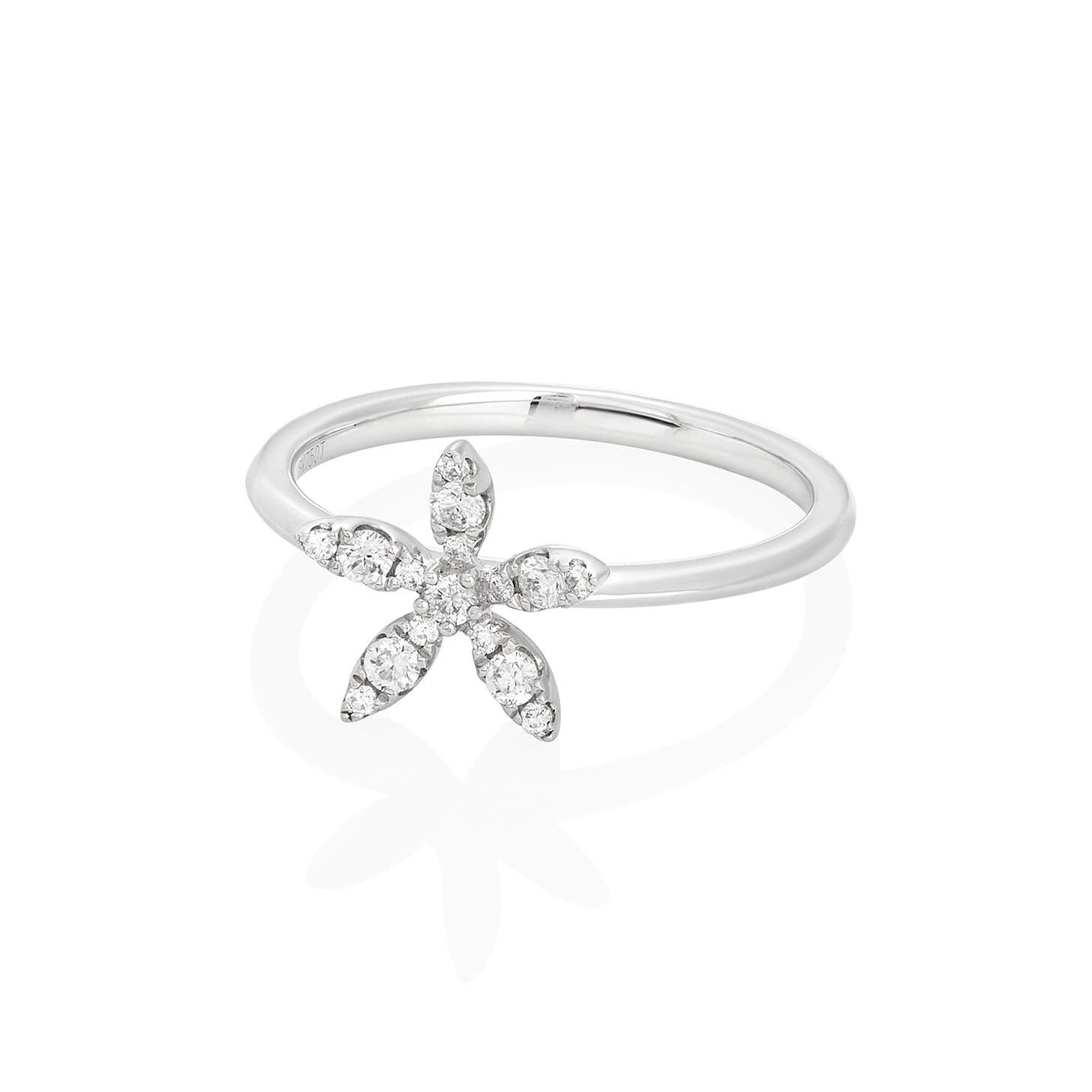 Pave Diamond Flower White Ring 18k