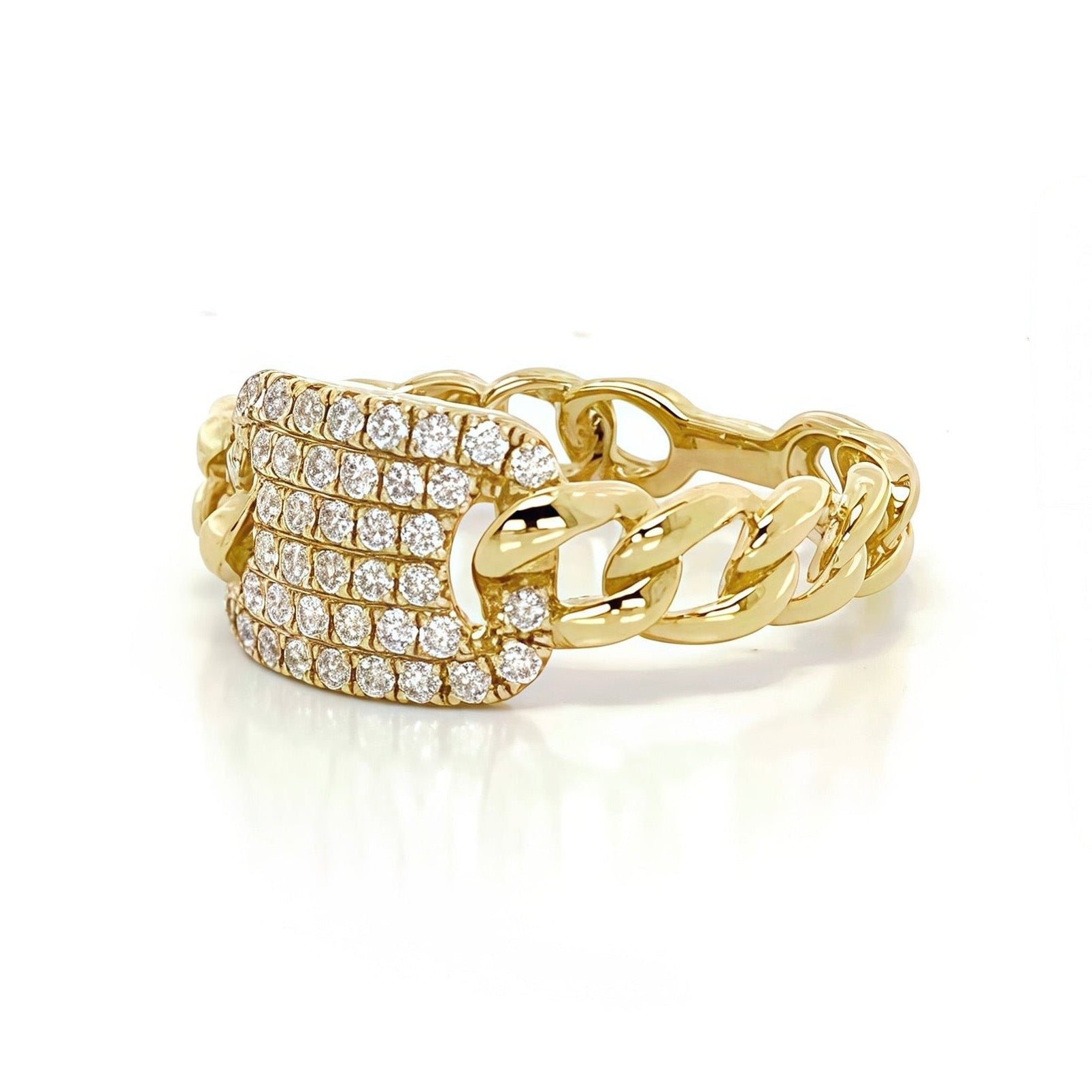Pave Diamond Shield Cuban Band Ring In 14k