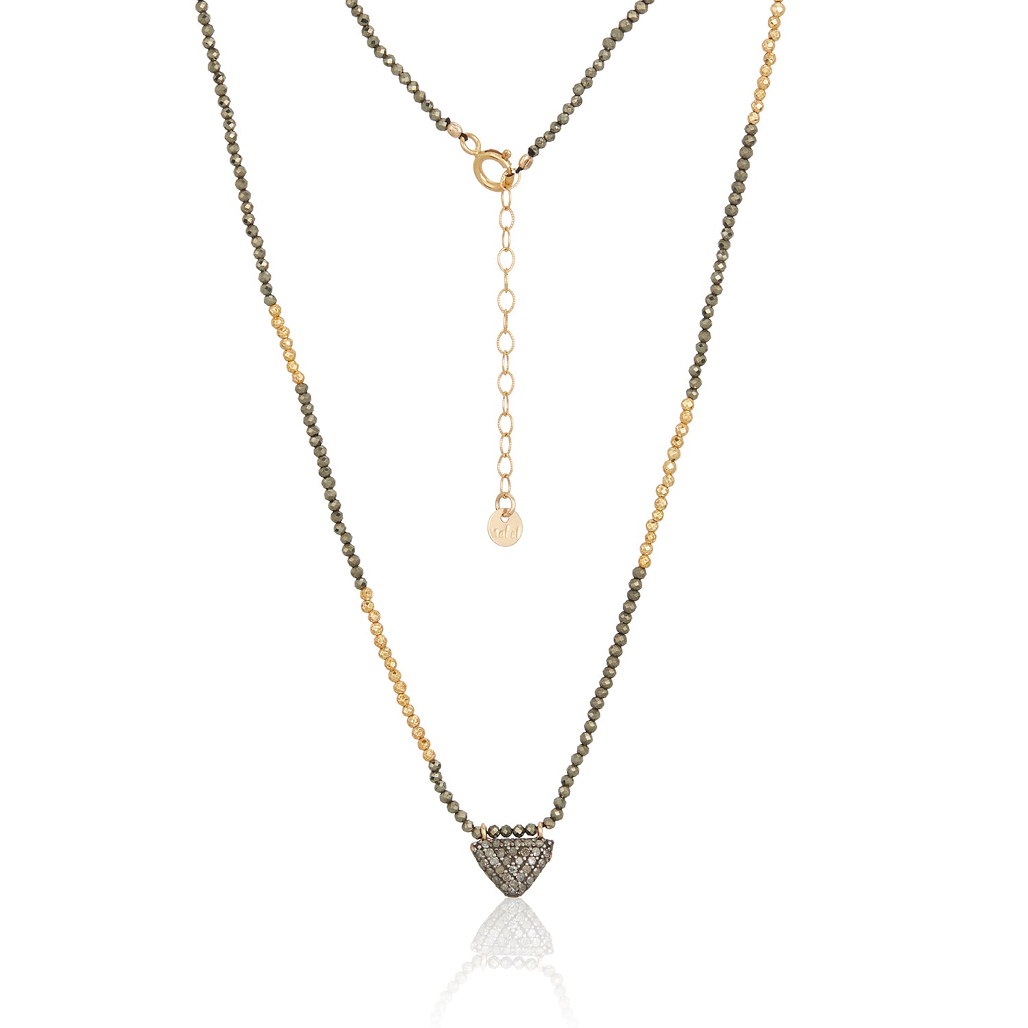 Golden Mixed Pyrite Necklace With Puffy Pave Diamond Pendant