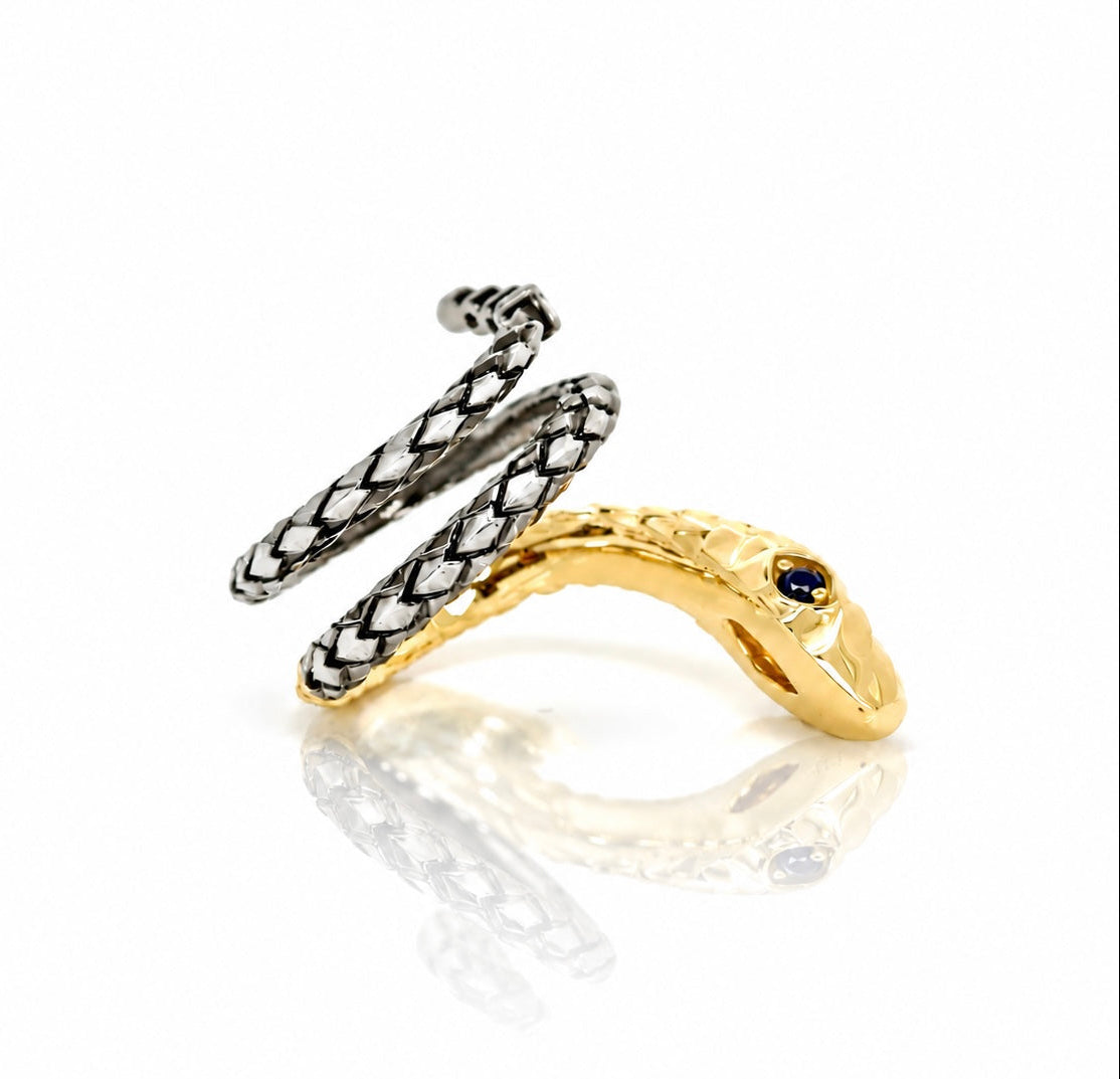 Golden Diamond Snake Silver Spiral Ring