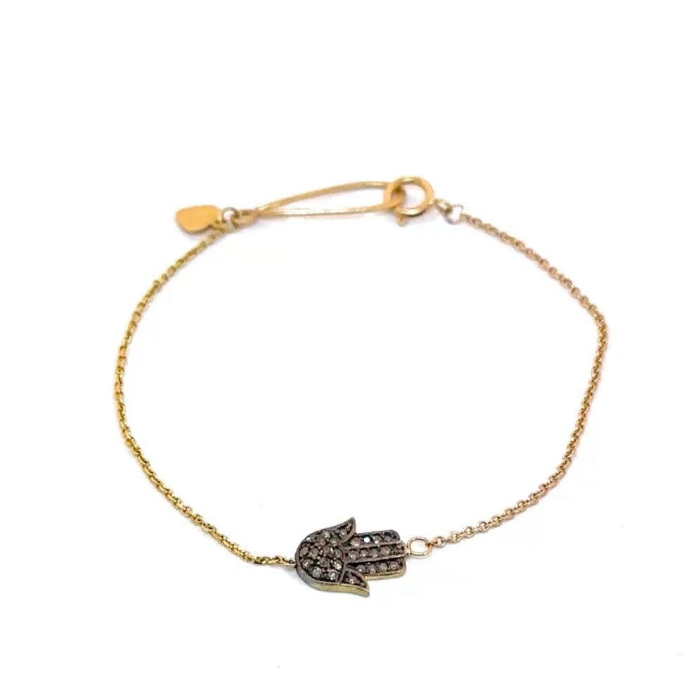 Flower Diamond Or Hamsa Hand Dainty Bracelet In 14k