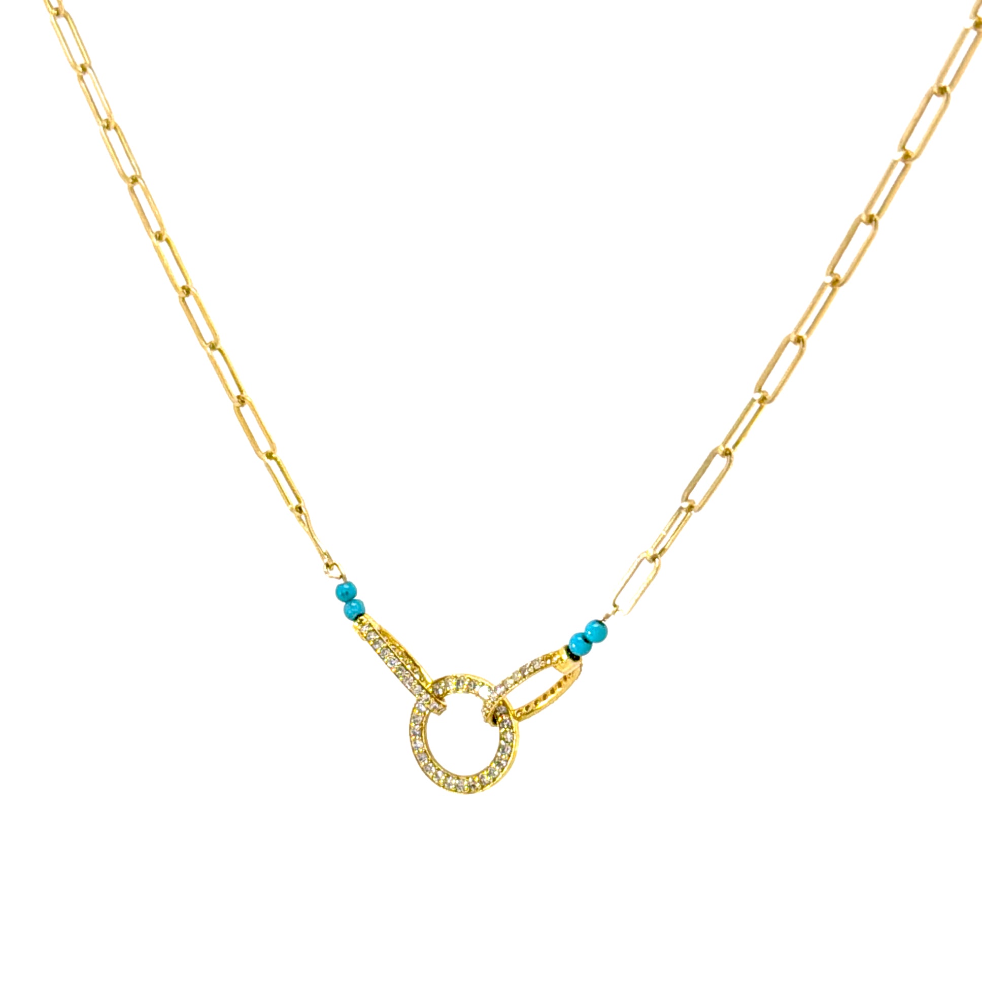 Trio Diamond Ring Turquoise Paperclip Necklace in 14k