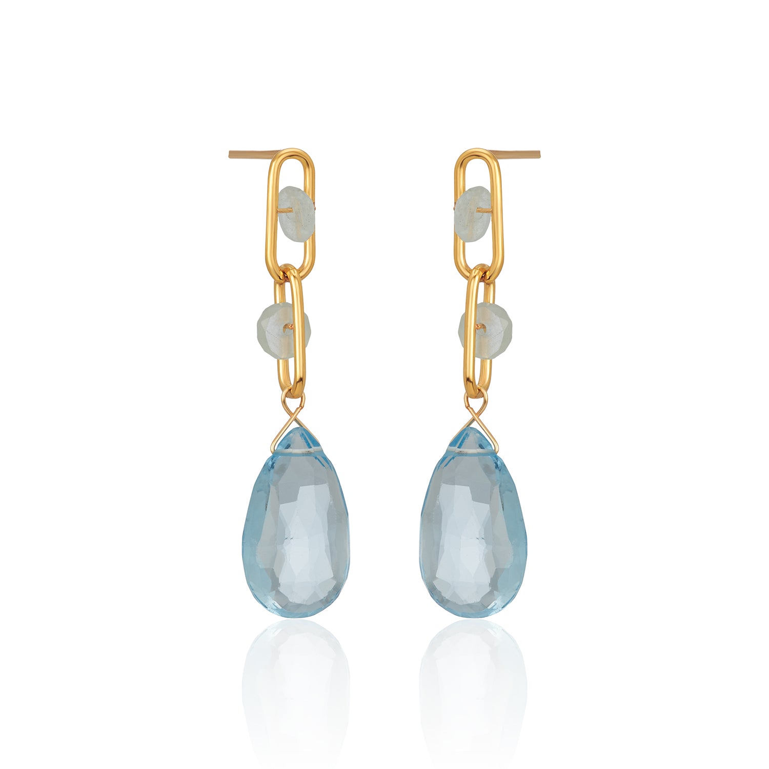 Mini Paperclip Teardrop Blue Topaz Earrings