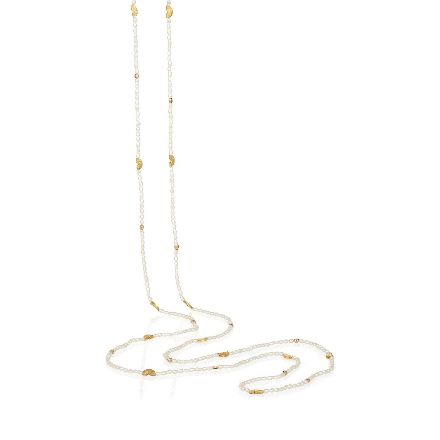 Half Moon Long Strand Necklace - Seed Pearl
