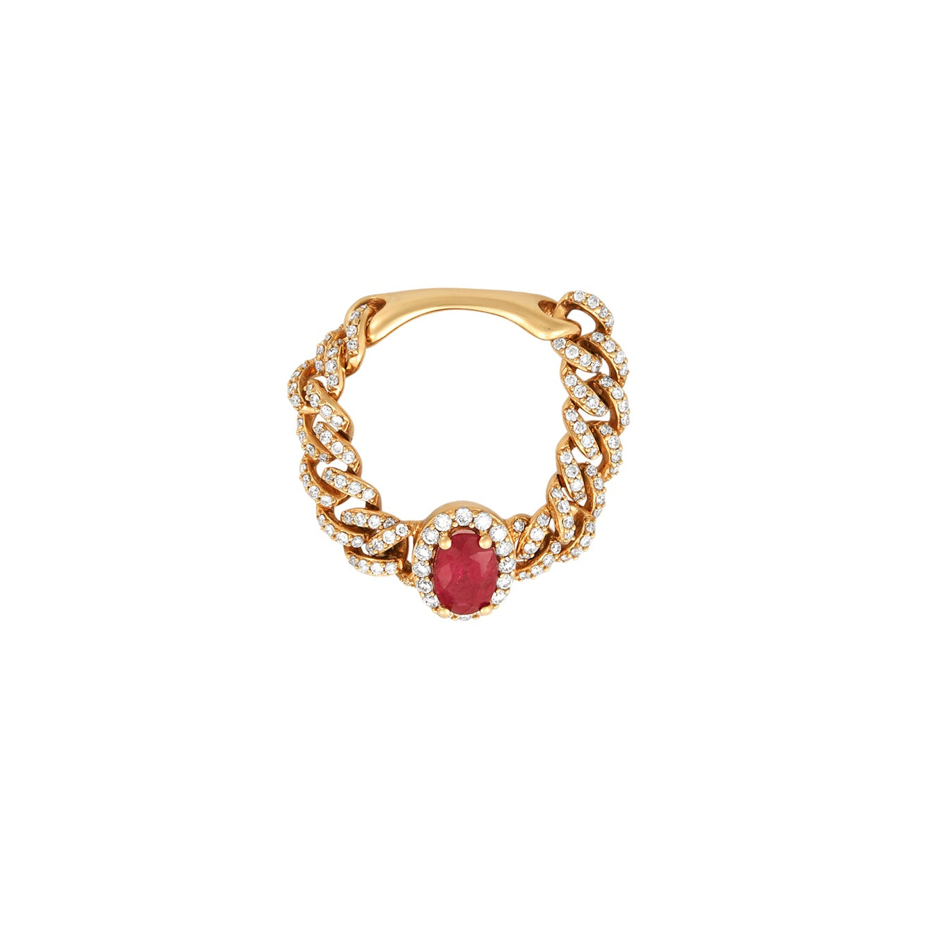 Ruby Diamond Cuban Chain Ring In 18K